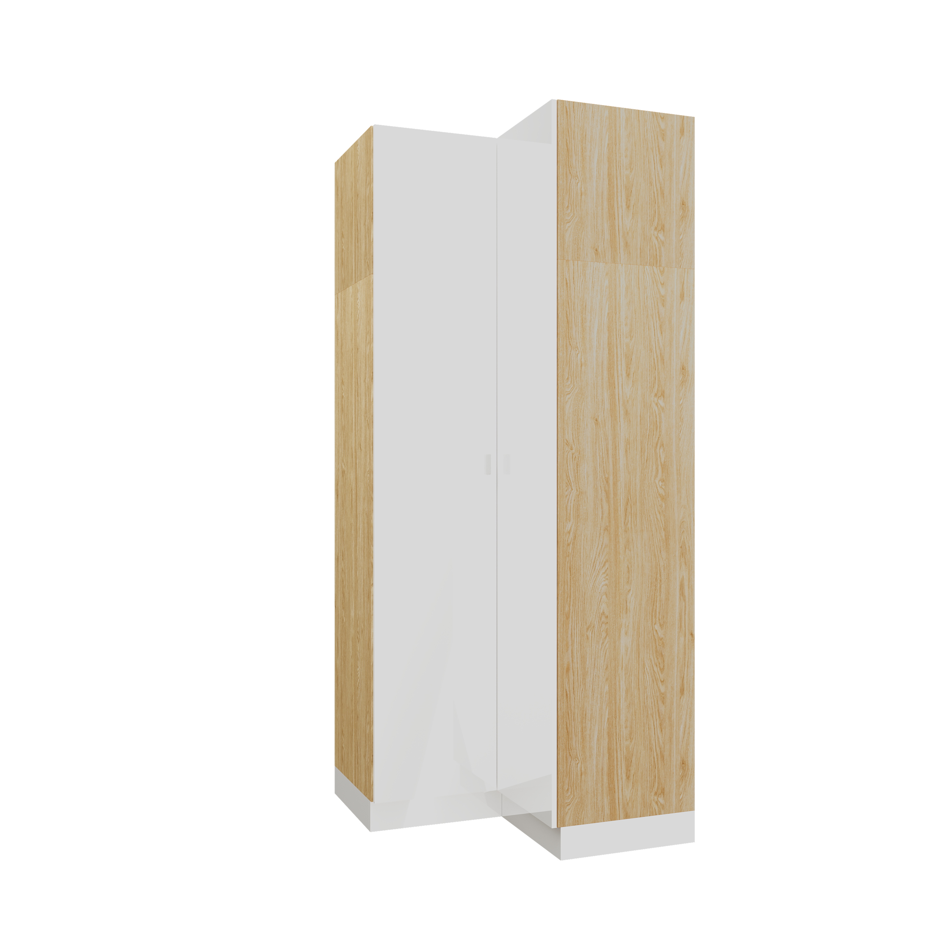 SLEEP VARIA Corner Wardrobe 97.4 x 97.4 cm with Shelf and Hanging Rails – Oiled Oak / White Gloss