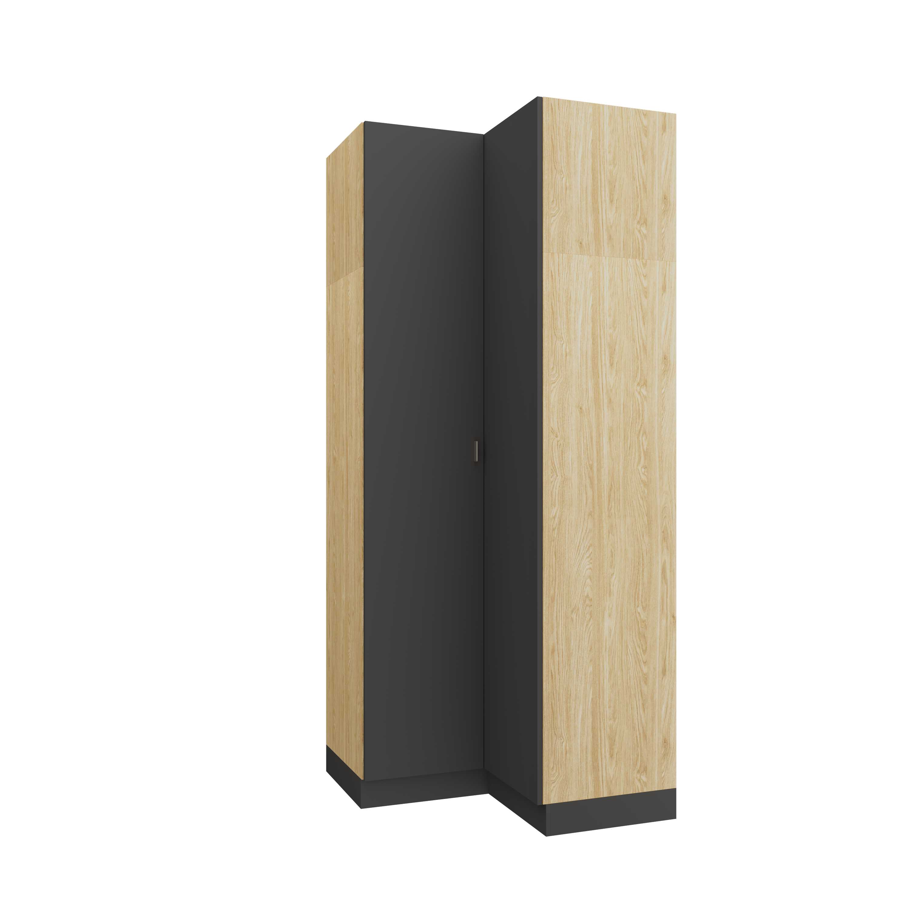 SLEEP VARIA Corner Wardrobe 97.4 x 97.4 cm with Shelf and Hanging Rails – Oiled Oak / Graphite