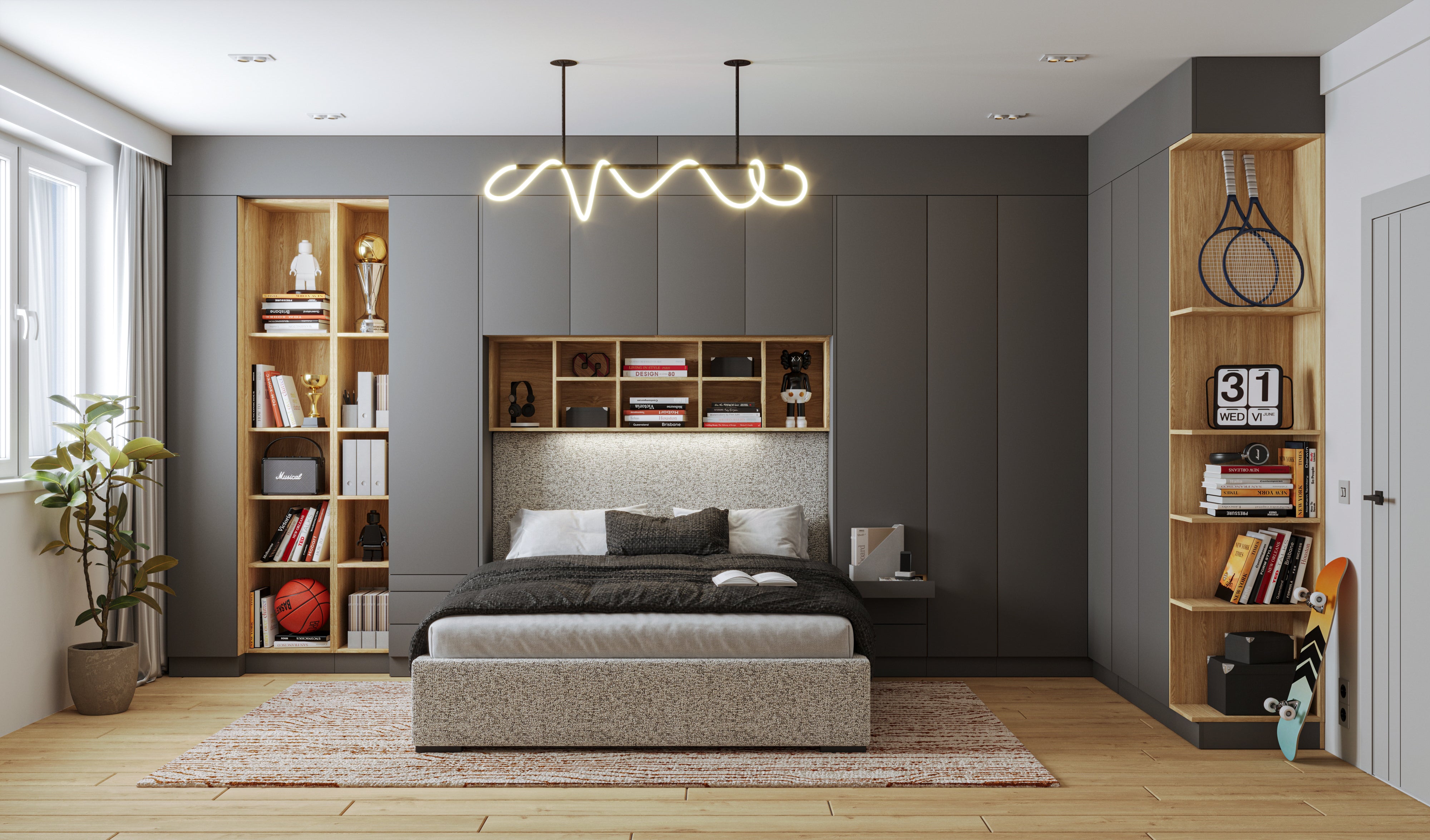 Sleep Varia Bedroom Build-in System – Bed Base – Oiled Oak / Graphite