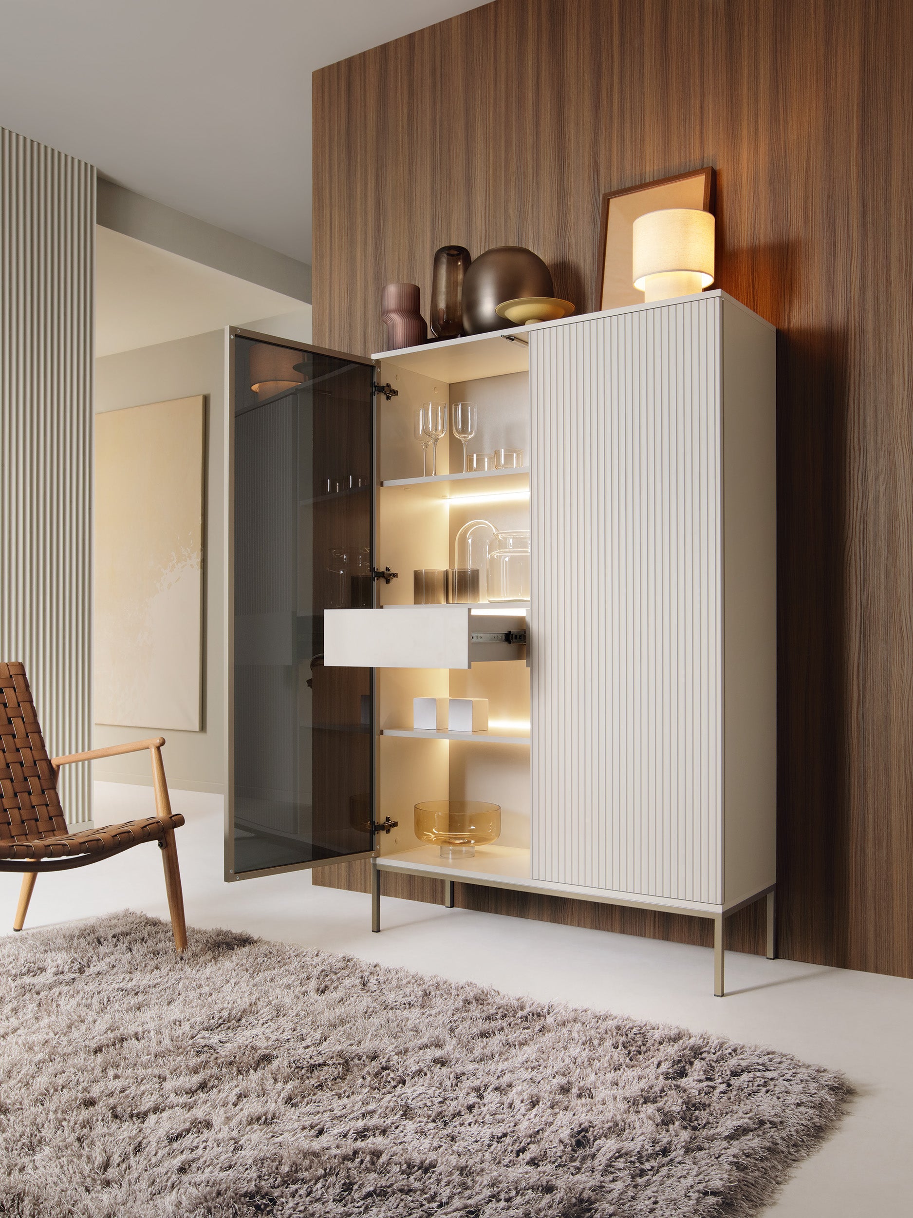 Sento Tall Display Cabinet - Modern Elegance Cashmere