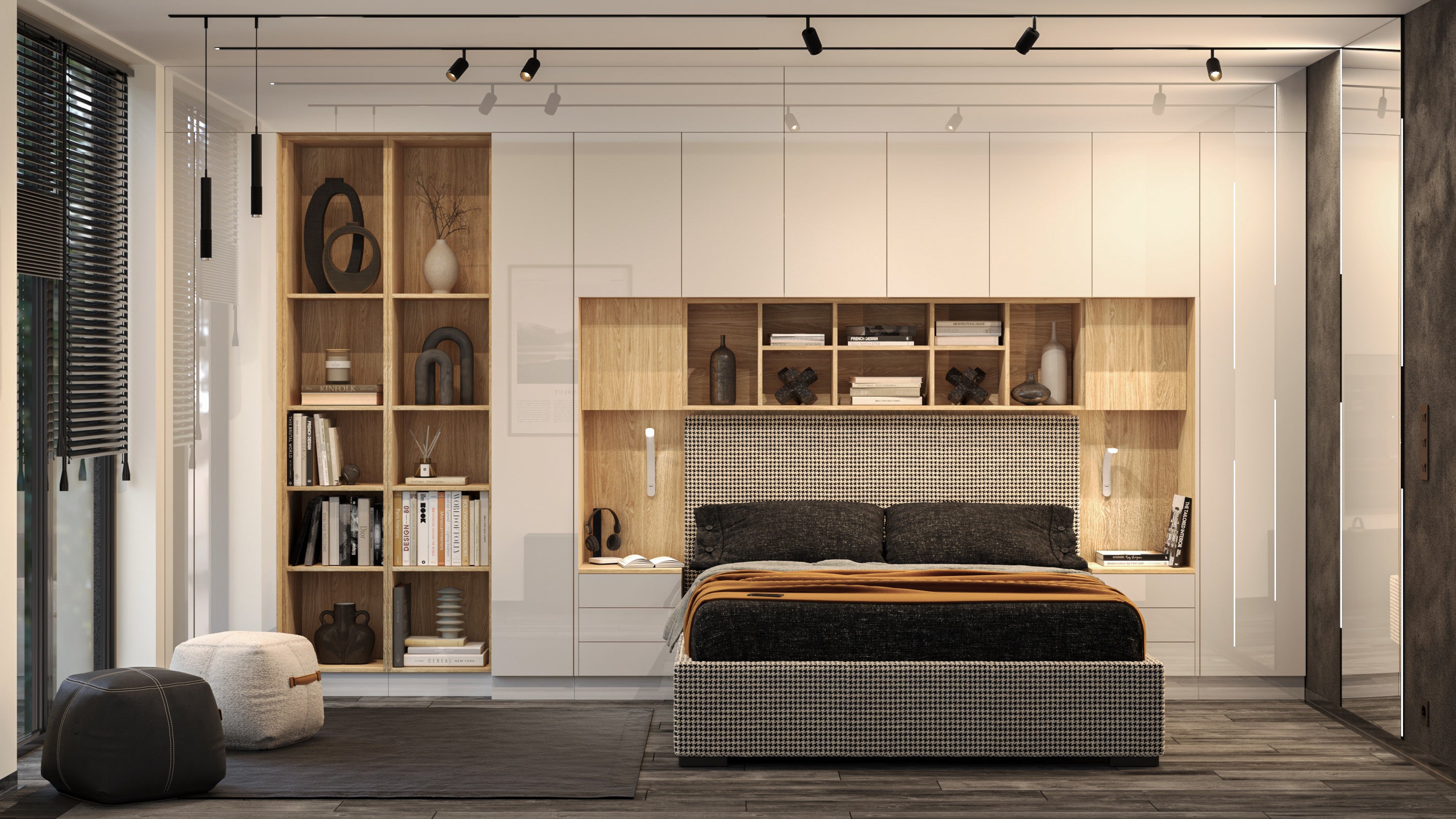 Sleep Varia Bedroom System - Bed Base with Nightstands – Oiled Oak / White Gloss