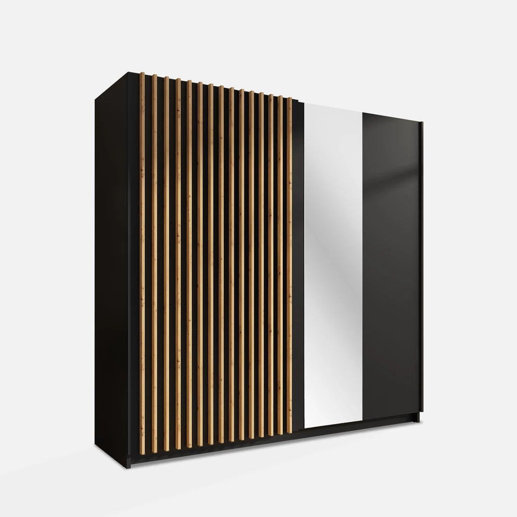 MO Dora Black Wardrobe with Mirror – 200 cm