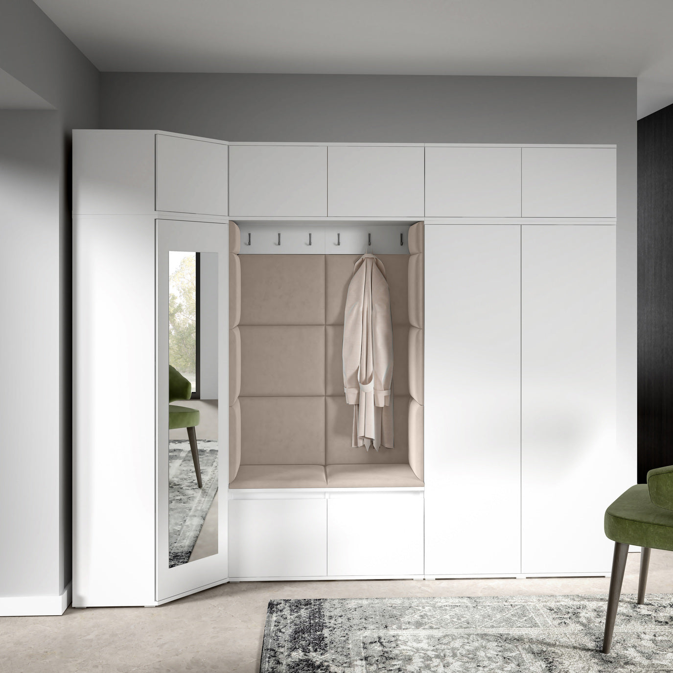 PK Emi 39 Hallway Wardrobe White - Upholstered Panels in Various Colours