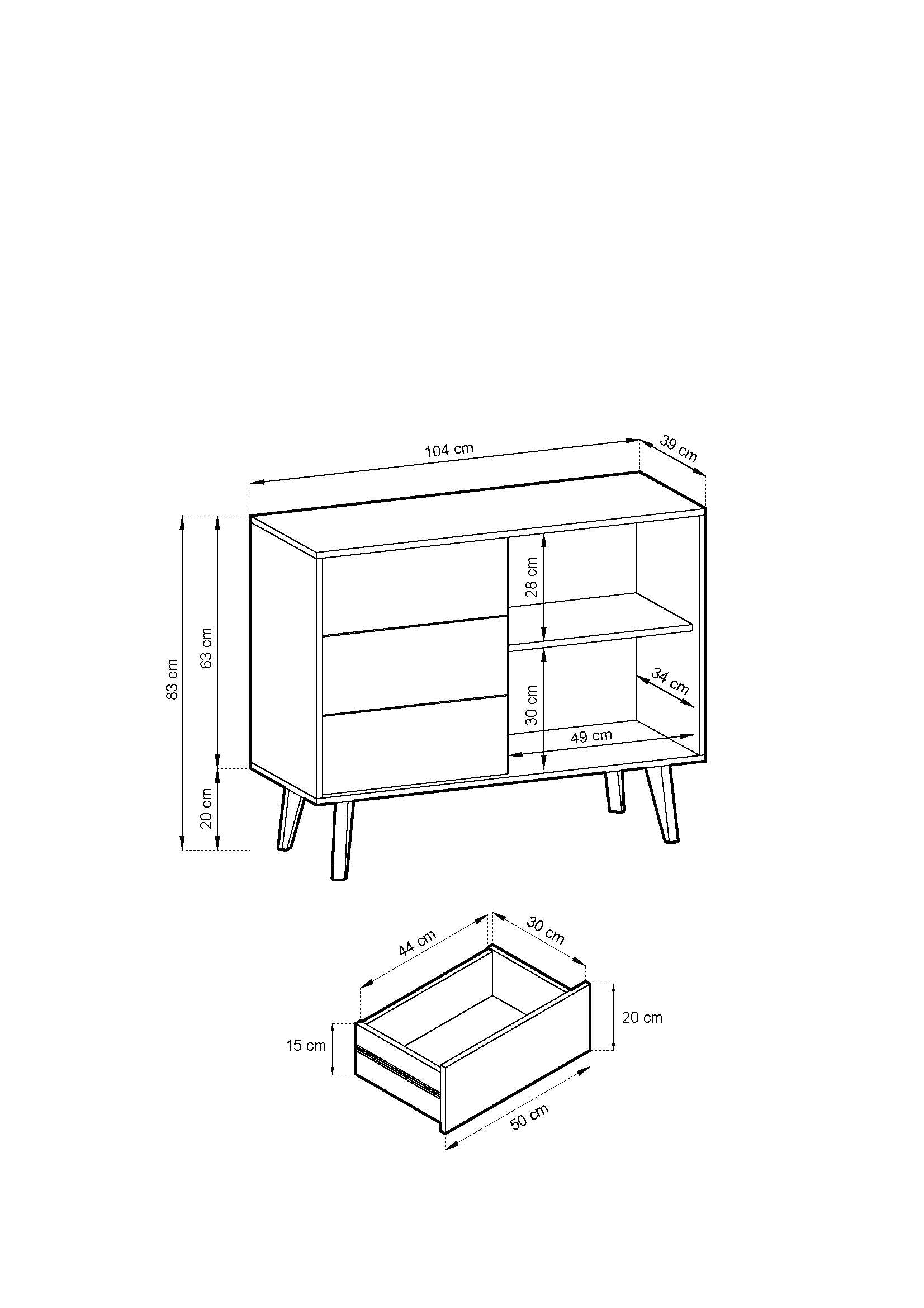 Willow Chest of Drawers - Scandic Style whit One Push to Open System Doors and Three Drawers
