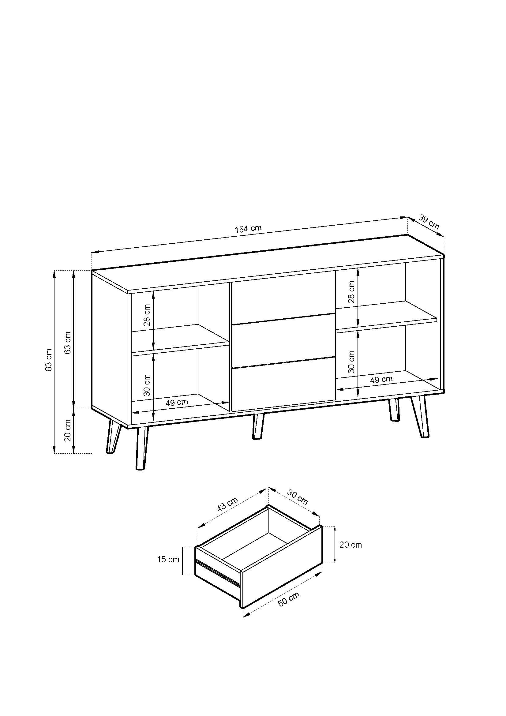 Willow Chest of Drawers - Two Push to Open System Doors and Three Drawers