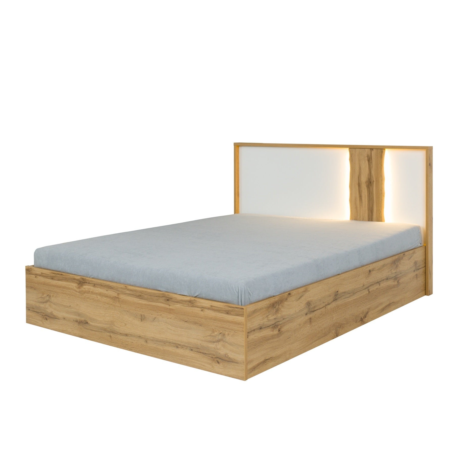 MO Wood 81 Bed with Storage – White & Wotan Oak
