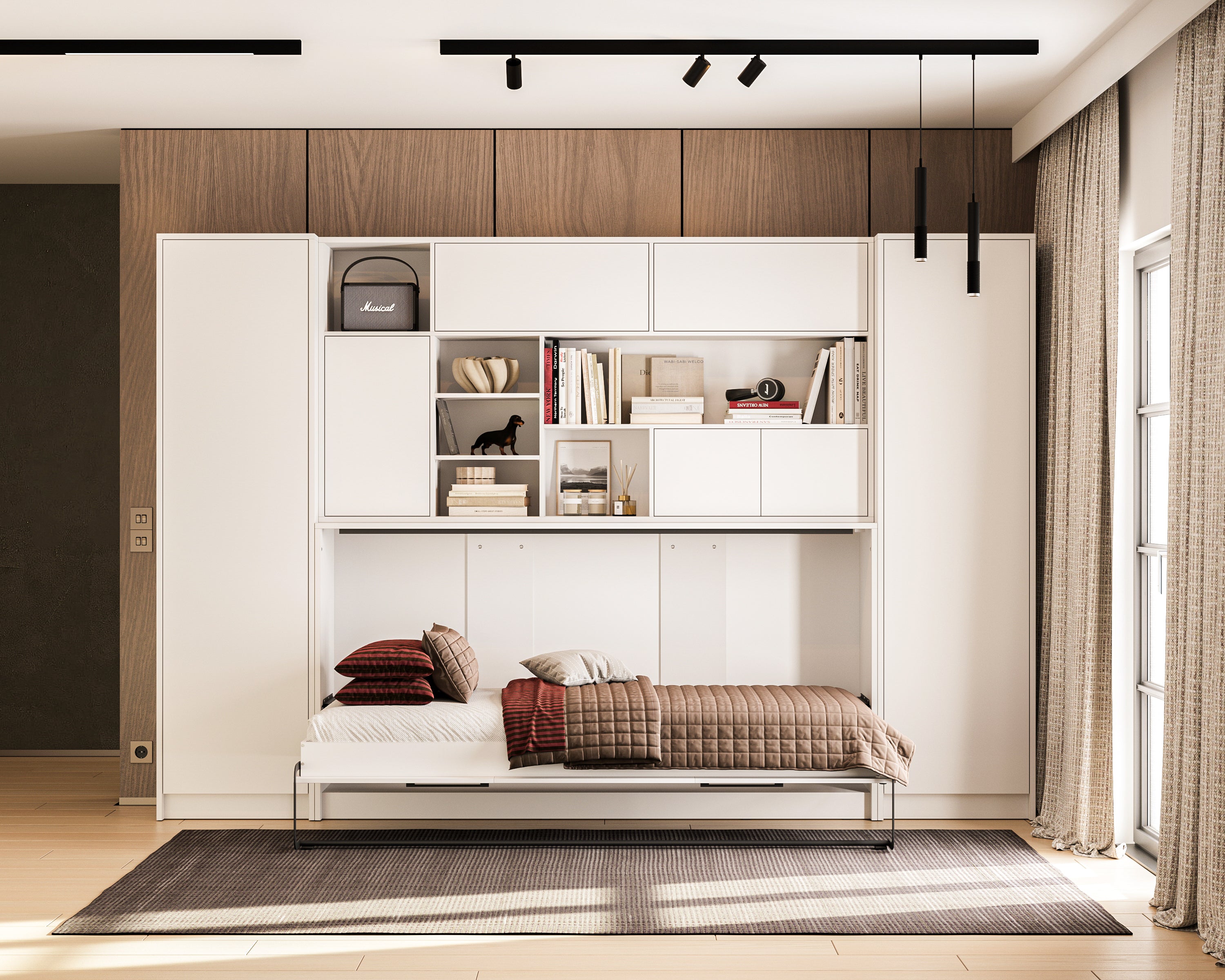 Customizable SLEEP BOX Murphy Bed Horizontal  Furniture Set White Matt 90 x 200 cm