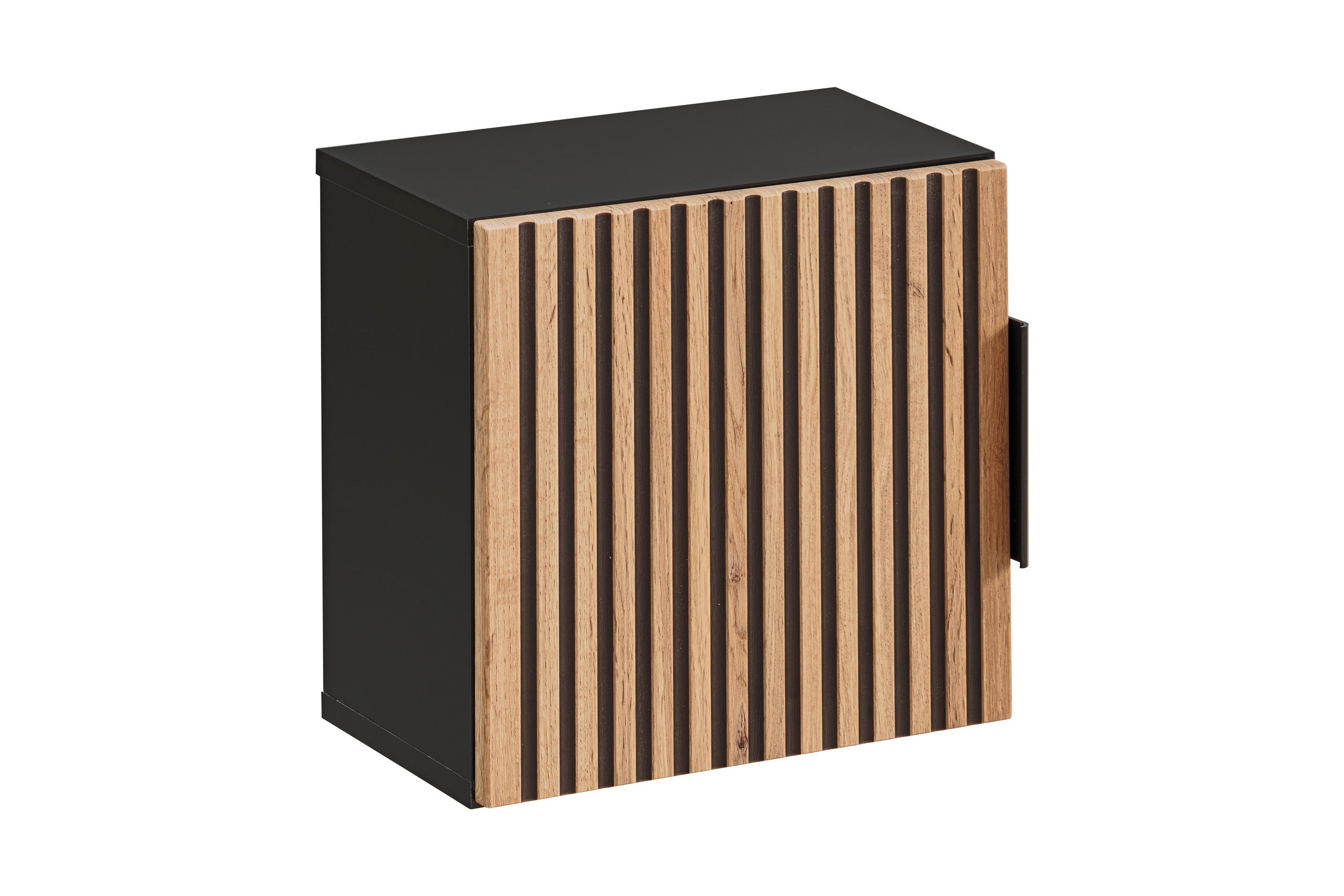 Qubik Wall Cabinet 35x35cm – Black Matt / Wotan Oak, 1 Door