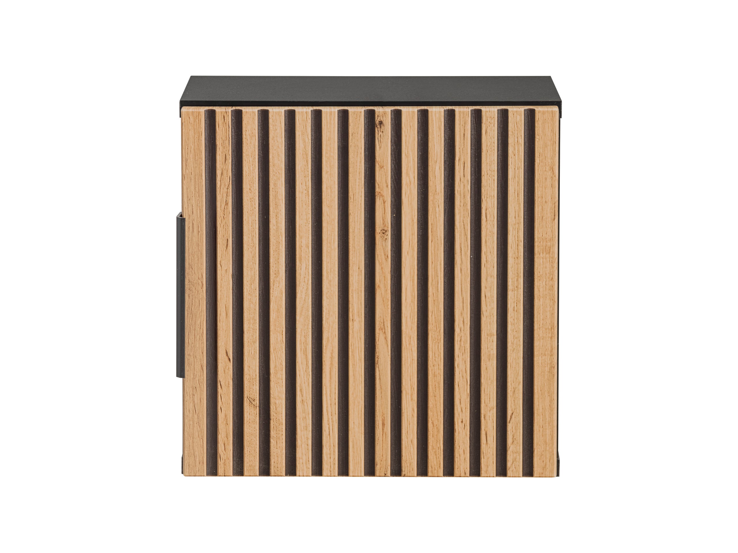 Qubik Wall Cabinet 35x35cm – Black Matt / Wotan Oak, 1 Door
