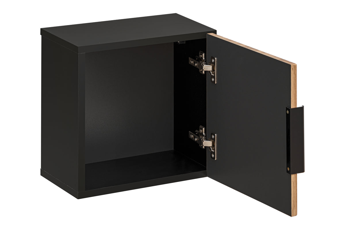 Qubik Wall Cabinet 35x35cm – Black Matt / Wotan Oak, 1 Door