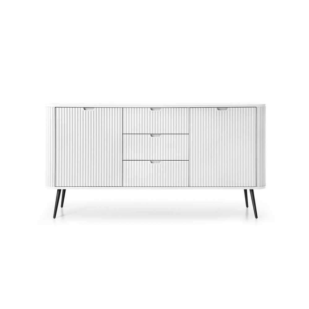 ZOVA Chest of Drawers with Two Doors and Three Drawers #color_White with black legs