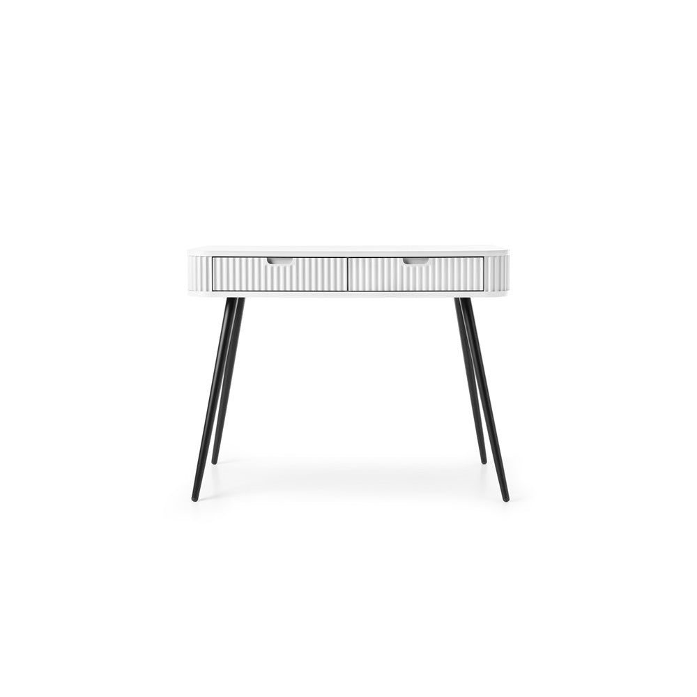 ZOVA Chest of Drawers - Modern Vanity with Two Drawers and Grooved Fronts #color_White with black legs