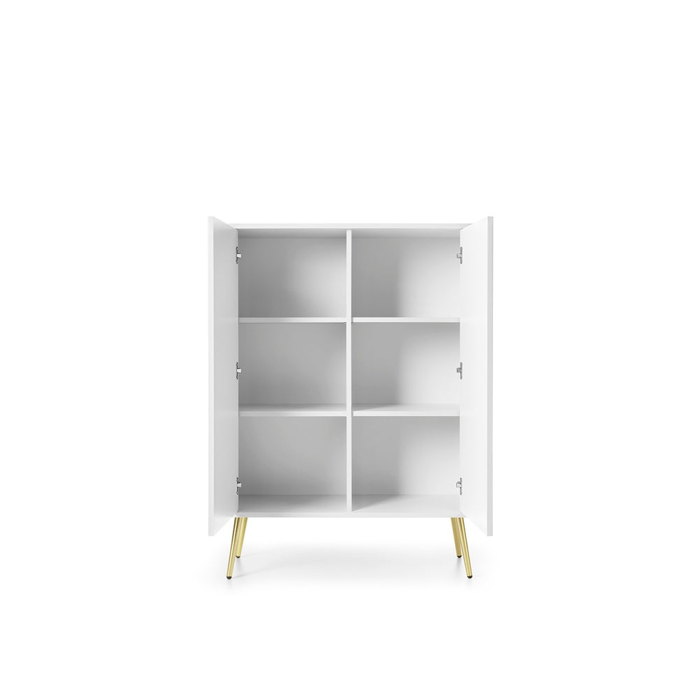 ZOVA Chest of Drawers with Two Doors #color_White with gold legs