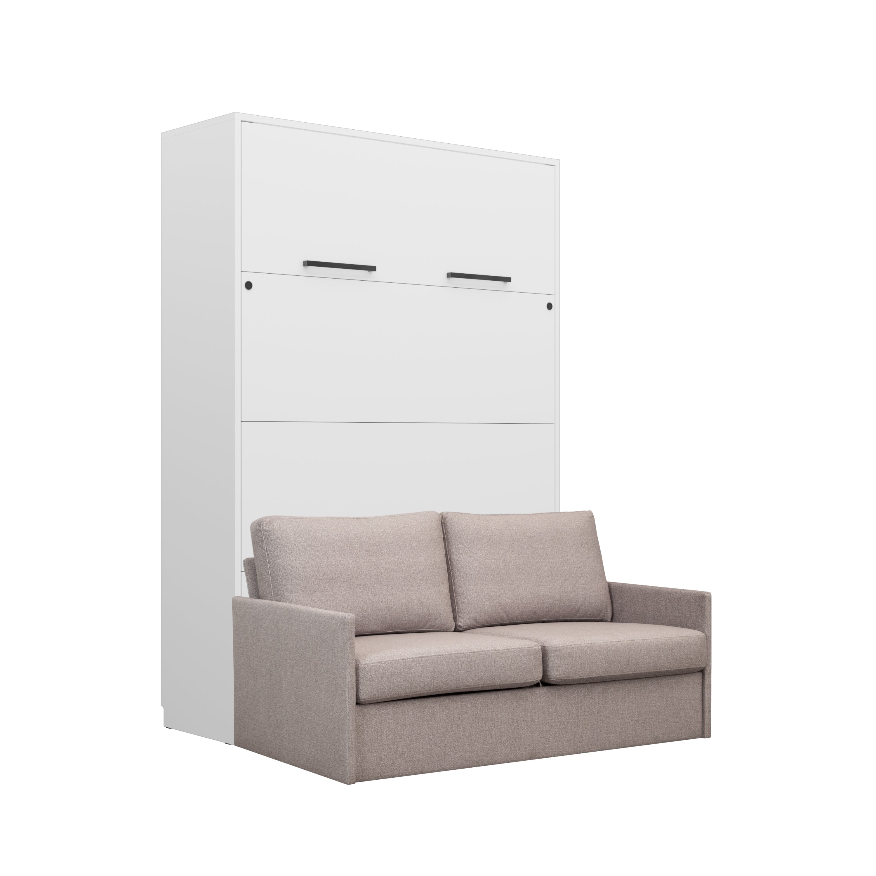 Customizable Genius Murphy Bed with Sofa Set 140 x 200 cm White Matt, LED Lighting