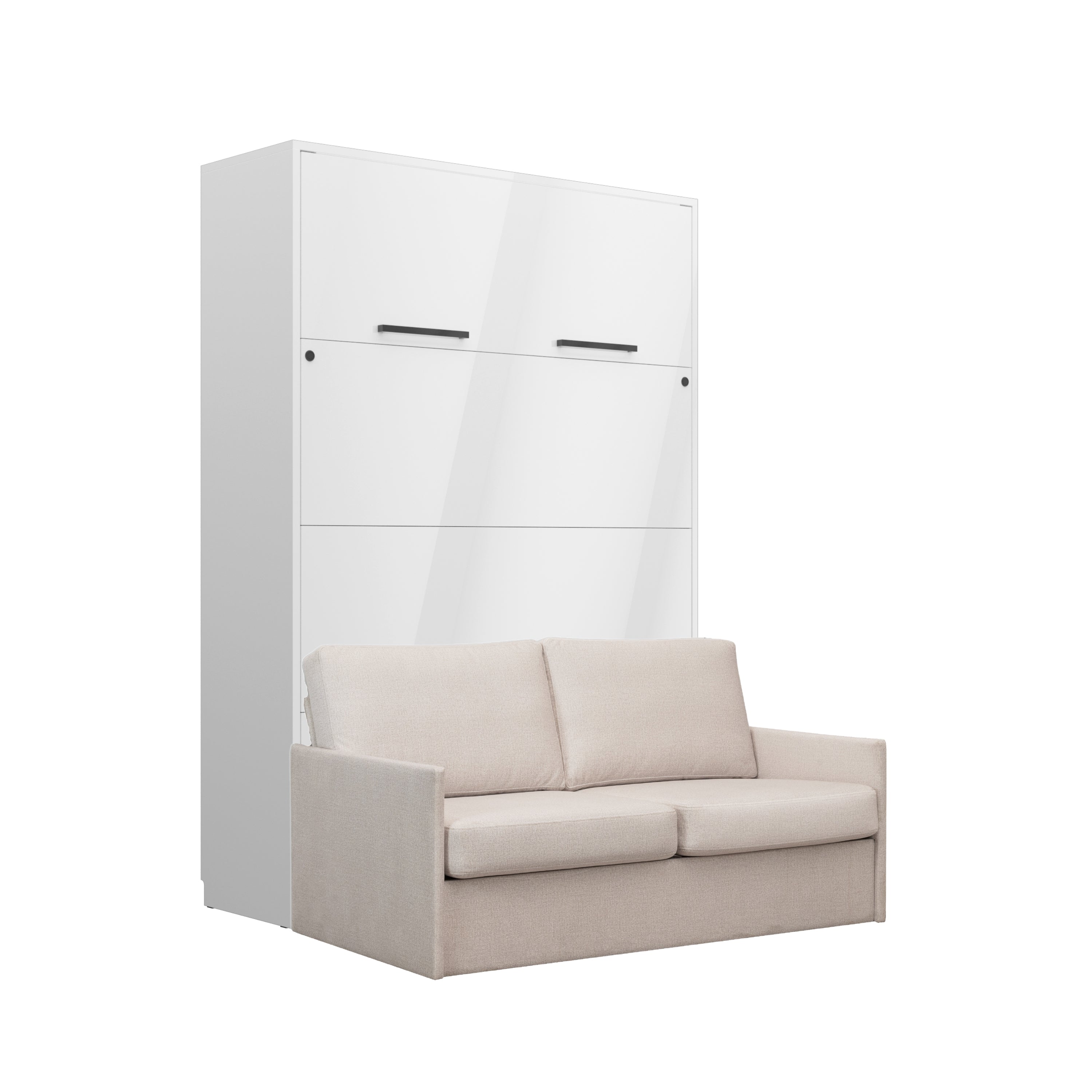 Genius Murphy Bed with Sofa White Gloss 160 x 200 cm and LED Lighting