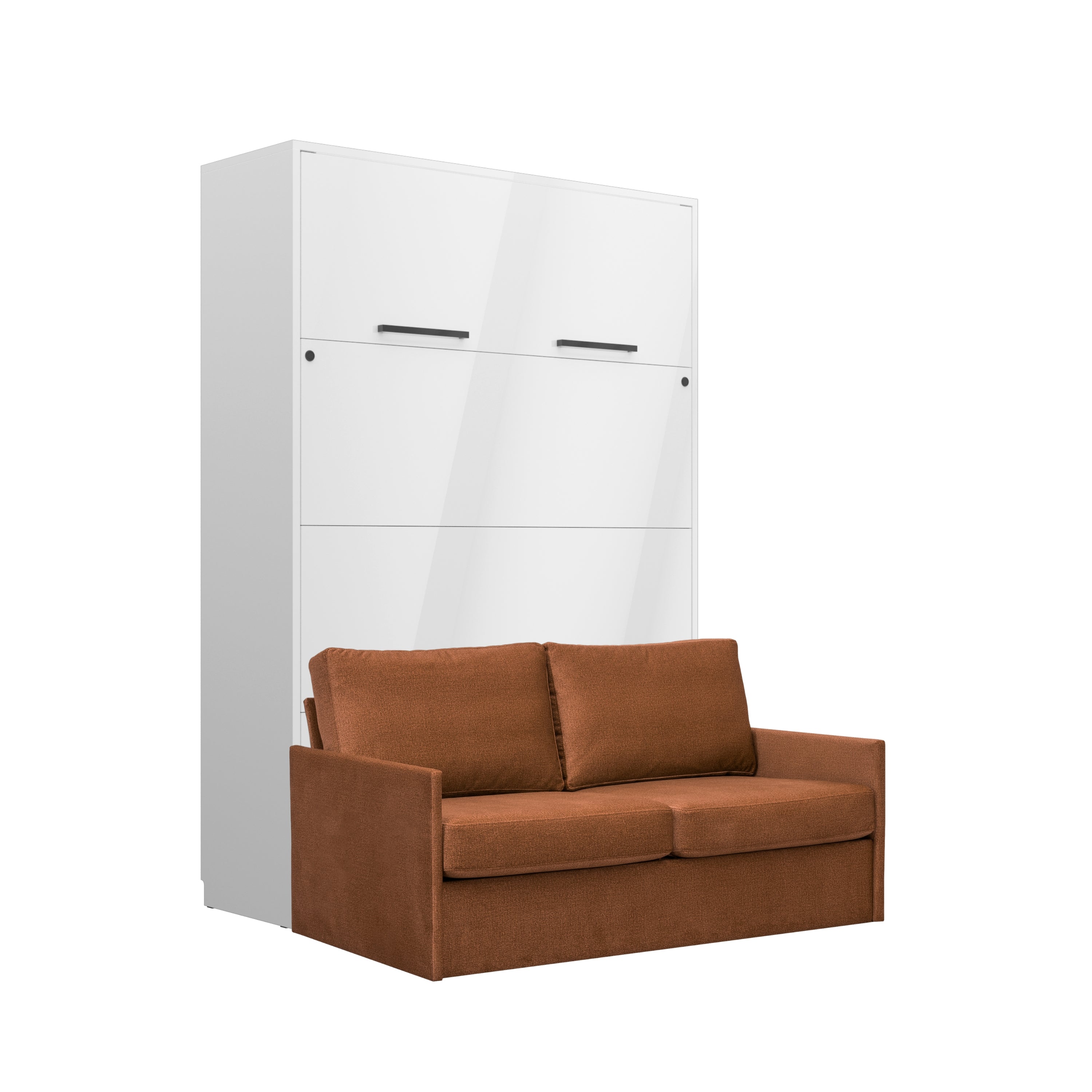 Customizable Genius Murphy Bed with Sofa Set 160 x 200 cm White Gloss and LED Lighting
