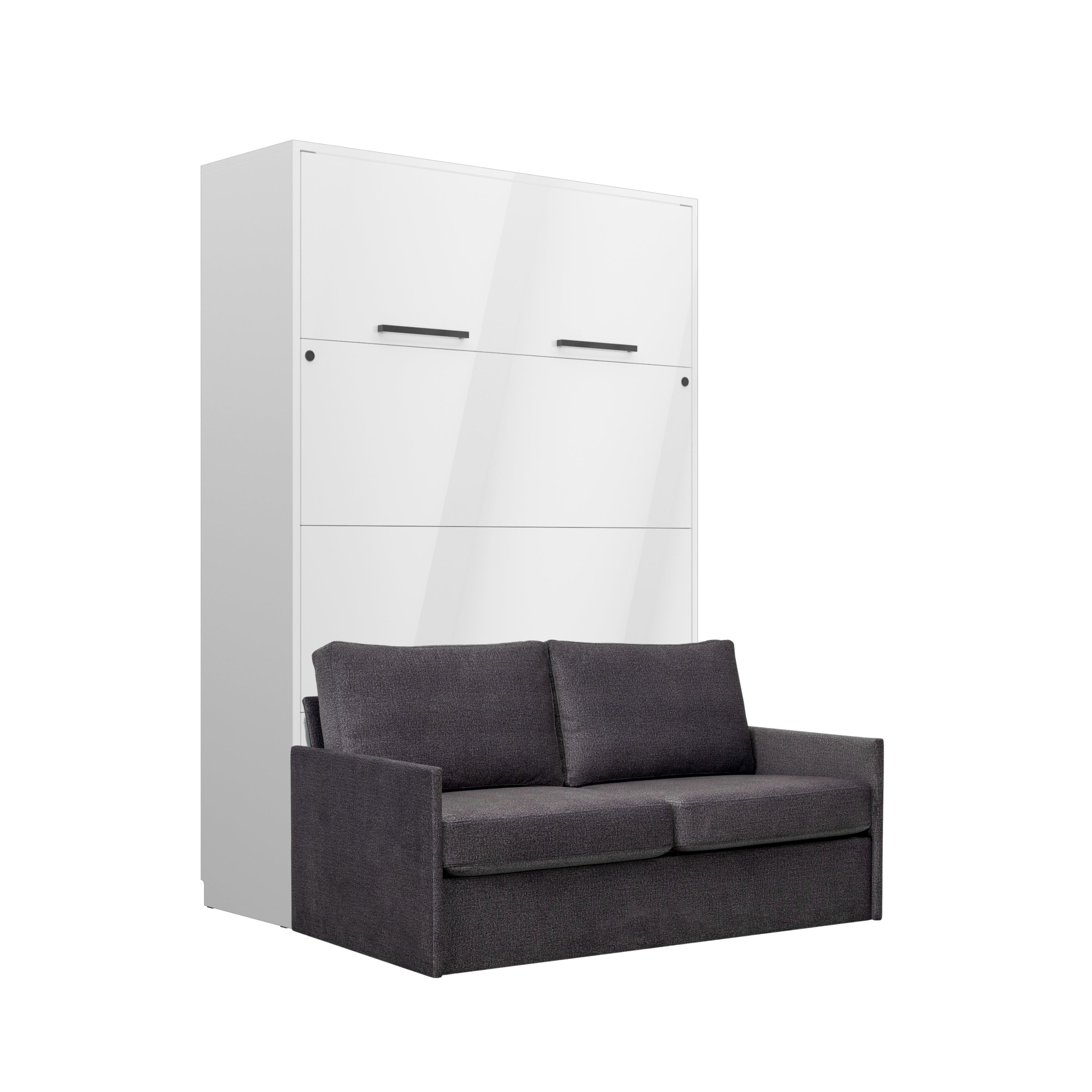 Customizable Genius Murphy Bed with Sofa Set 140 x 200 cm White Gloss, LED Lighting