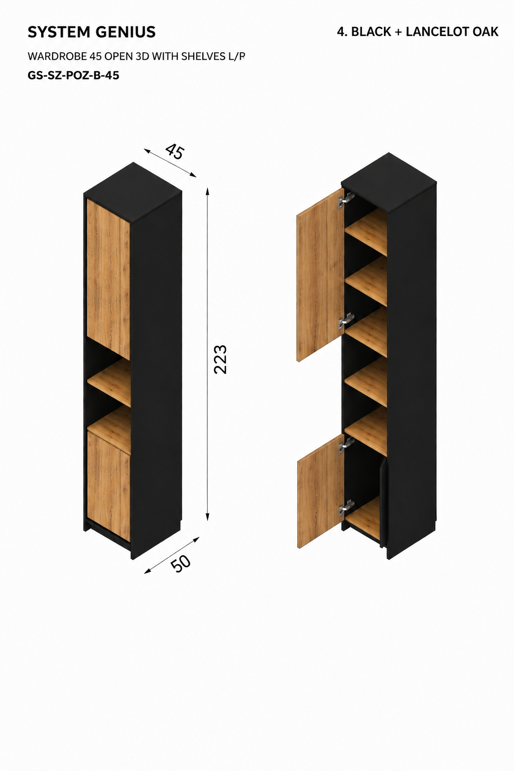 Genius Wardrobe 45 cm Open 3D with Shelves