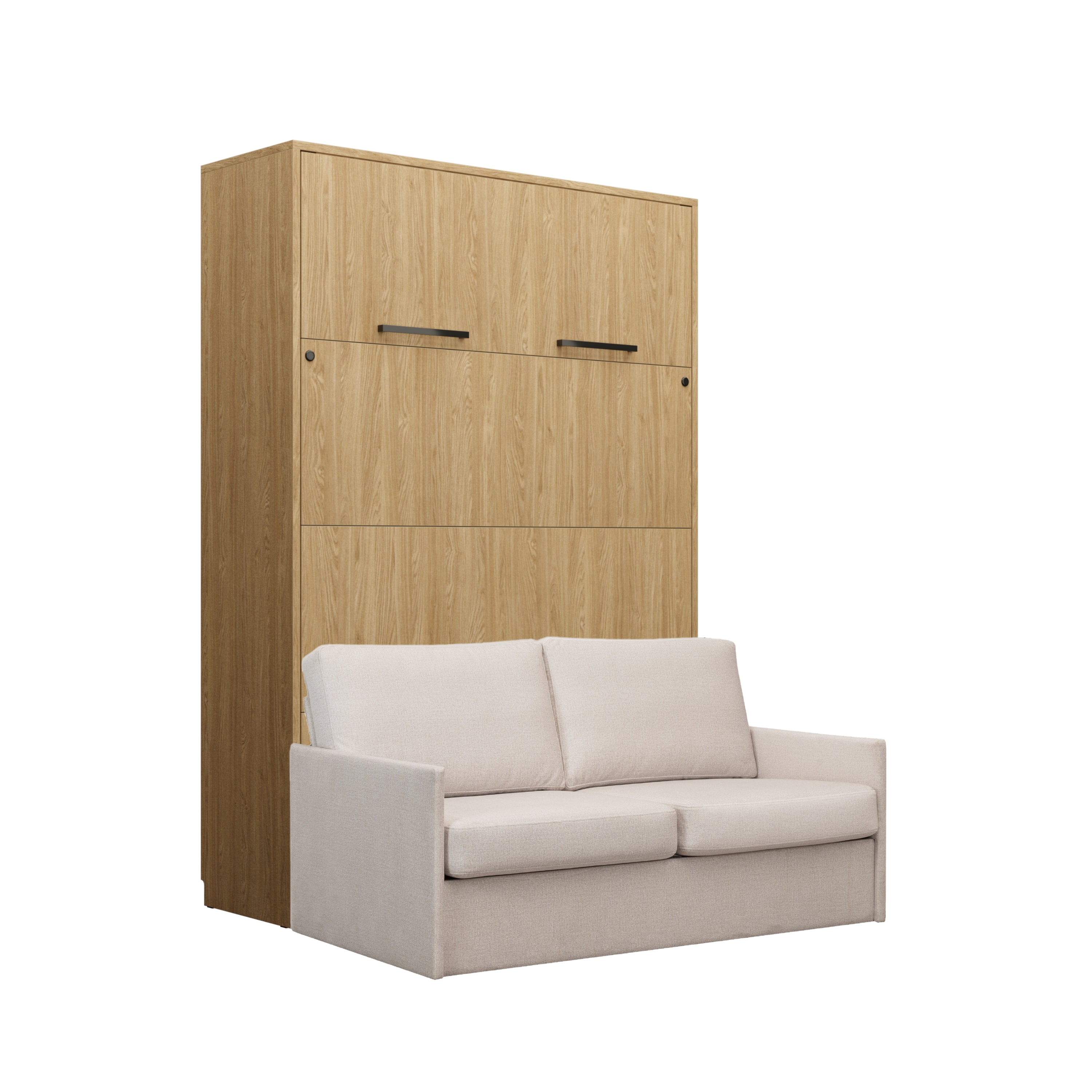 Customizable Genius Murphy Bed with Sofa Set 160 x 200 cm Olied Oak, LED Lighting