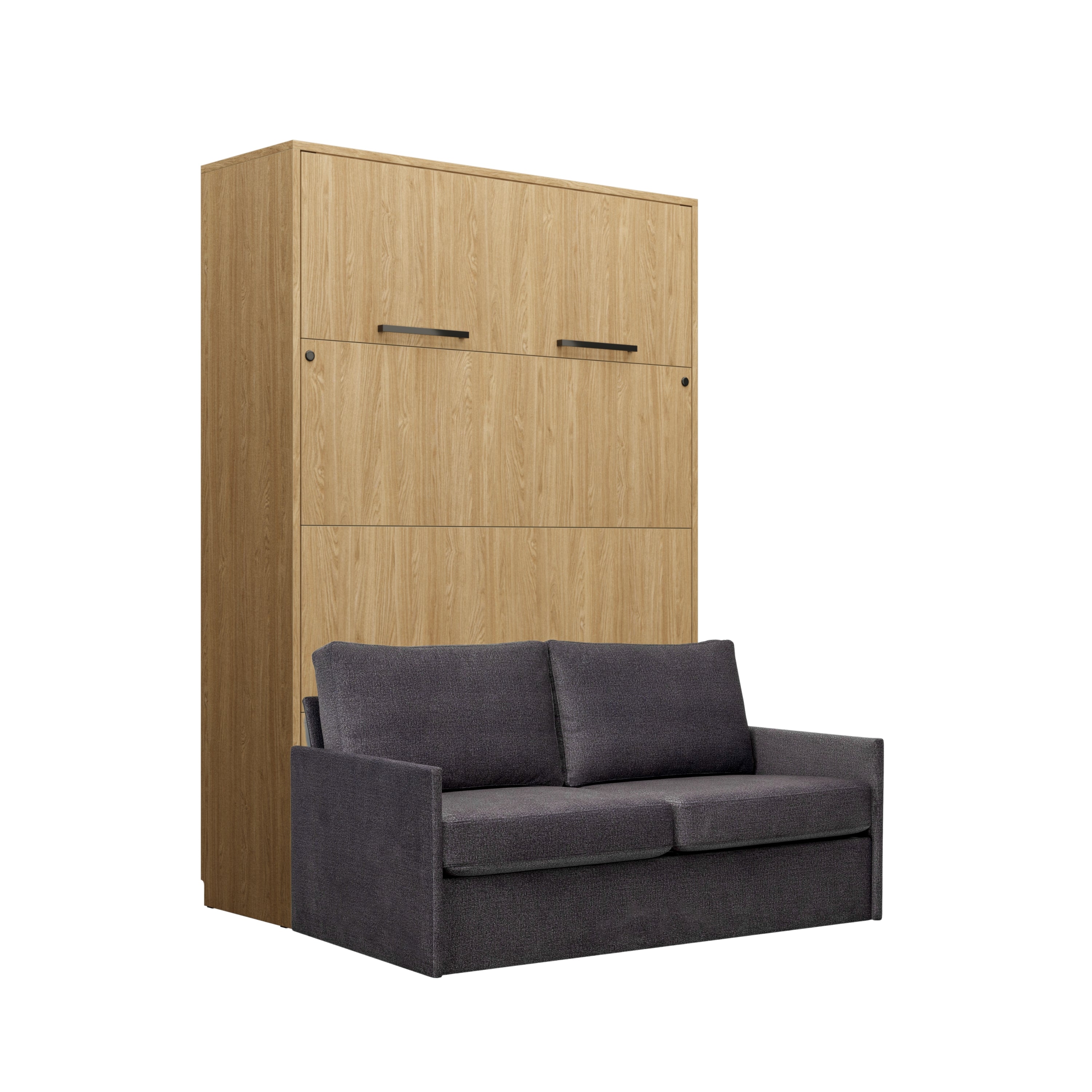 Customizable Genius Murphy Bed with Sofa Set 160 x 200 cm Olied Oak, LED Lighting
