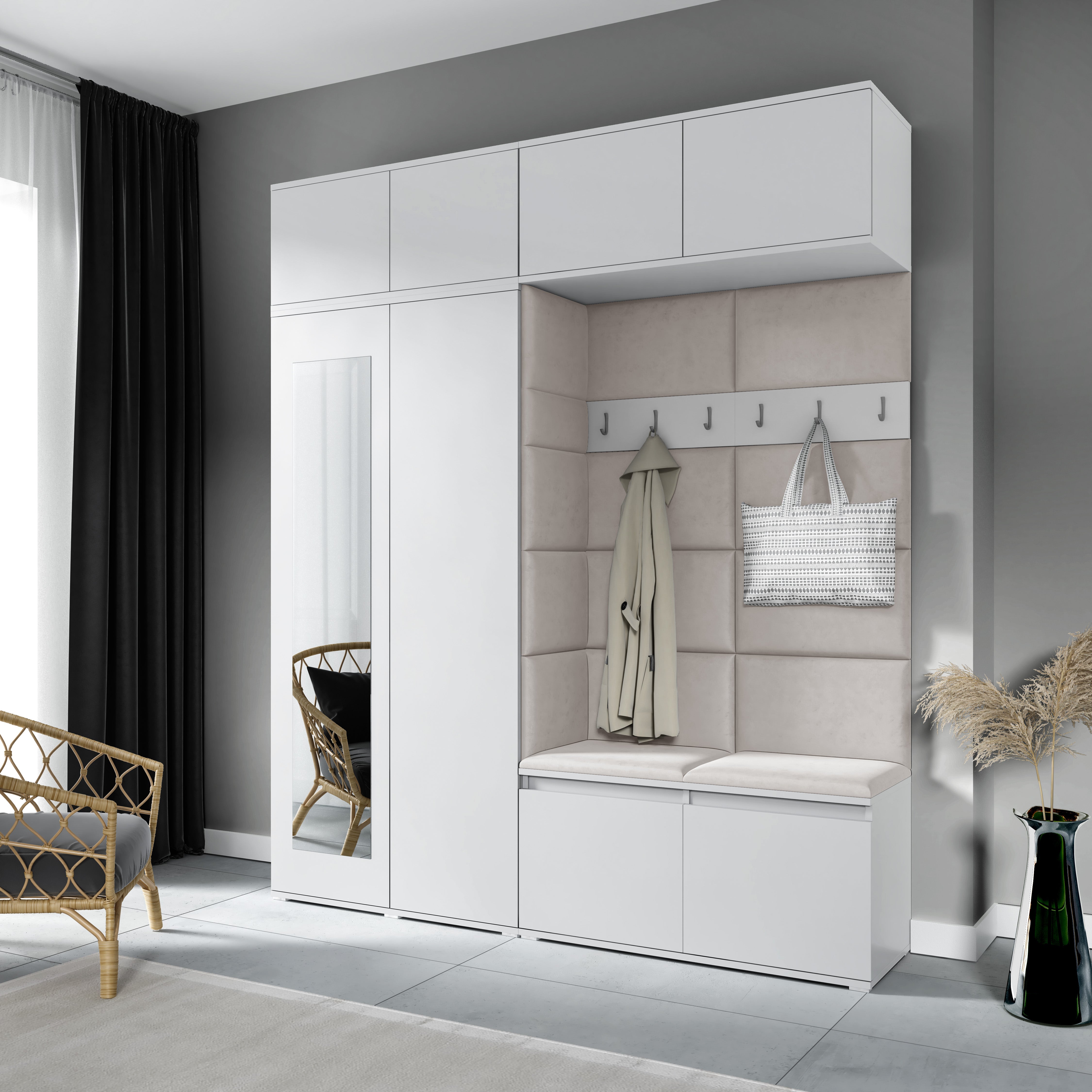 PK Emi 16 Hallway Wardrobe White - Upholstered Panels in Various Colours