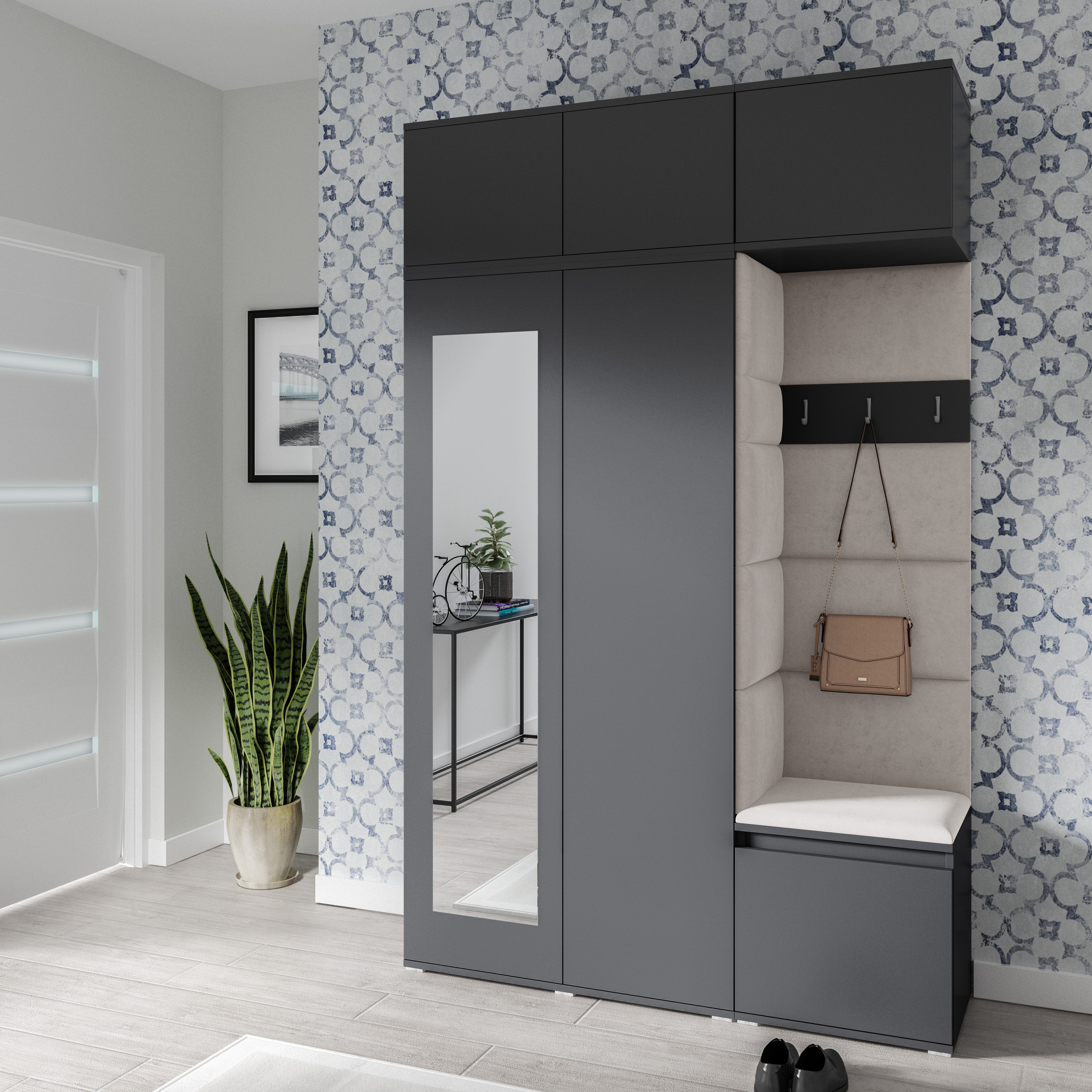 PK Emi 18 Hallway Wardrobe Graphite - Upholstered Panels in Various Colours