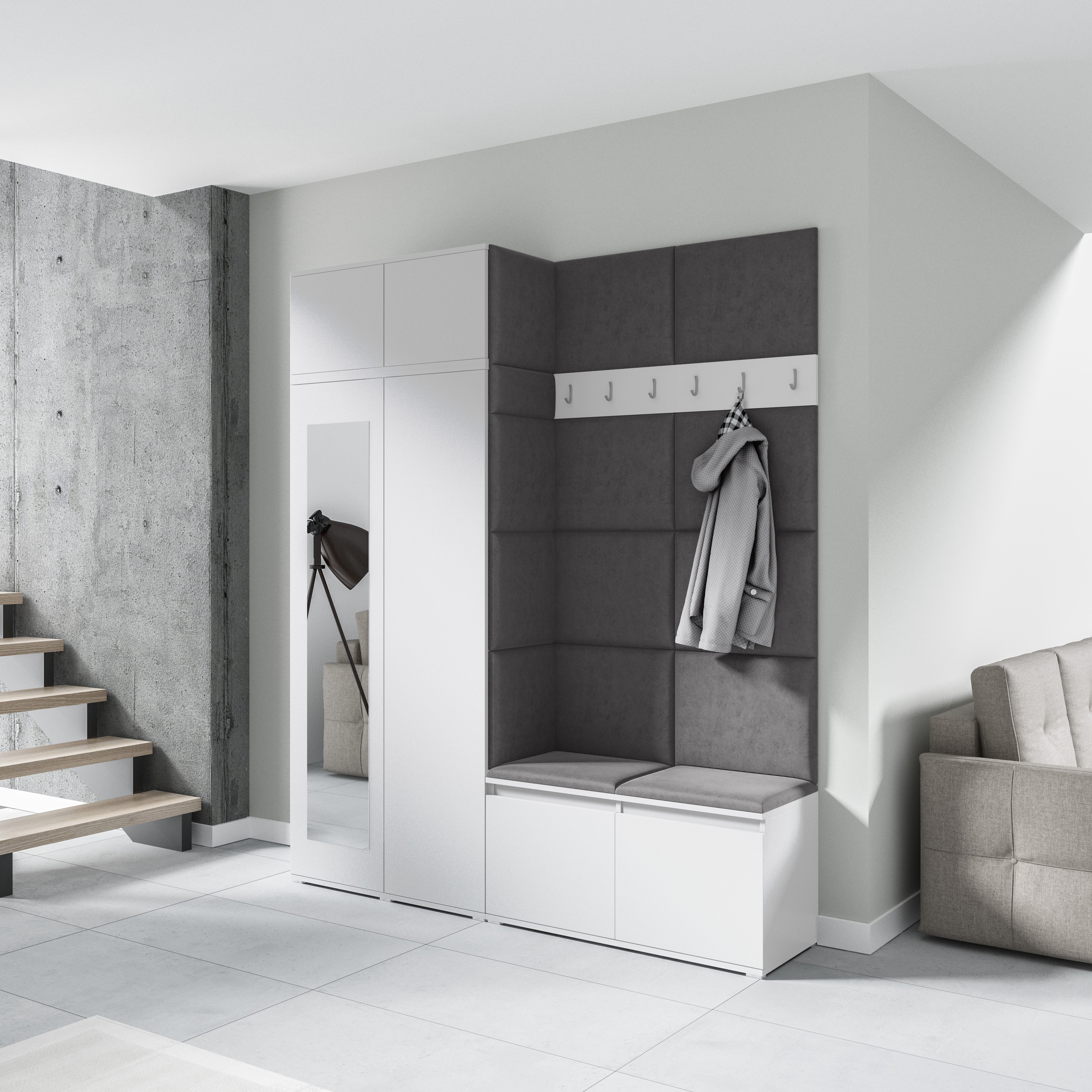 PK Emi 19 Hallway Wardrobe White - Upholstered Panels in Various Colours