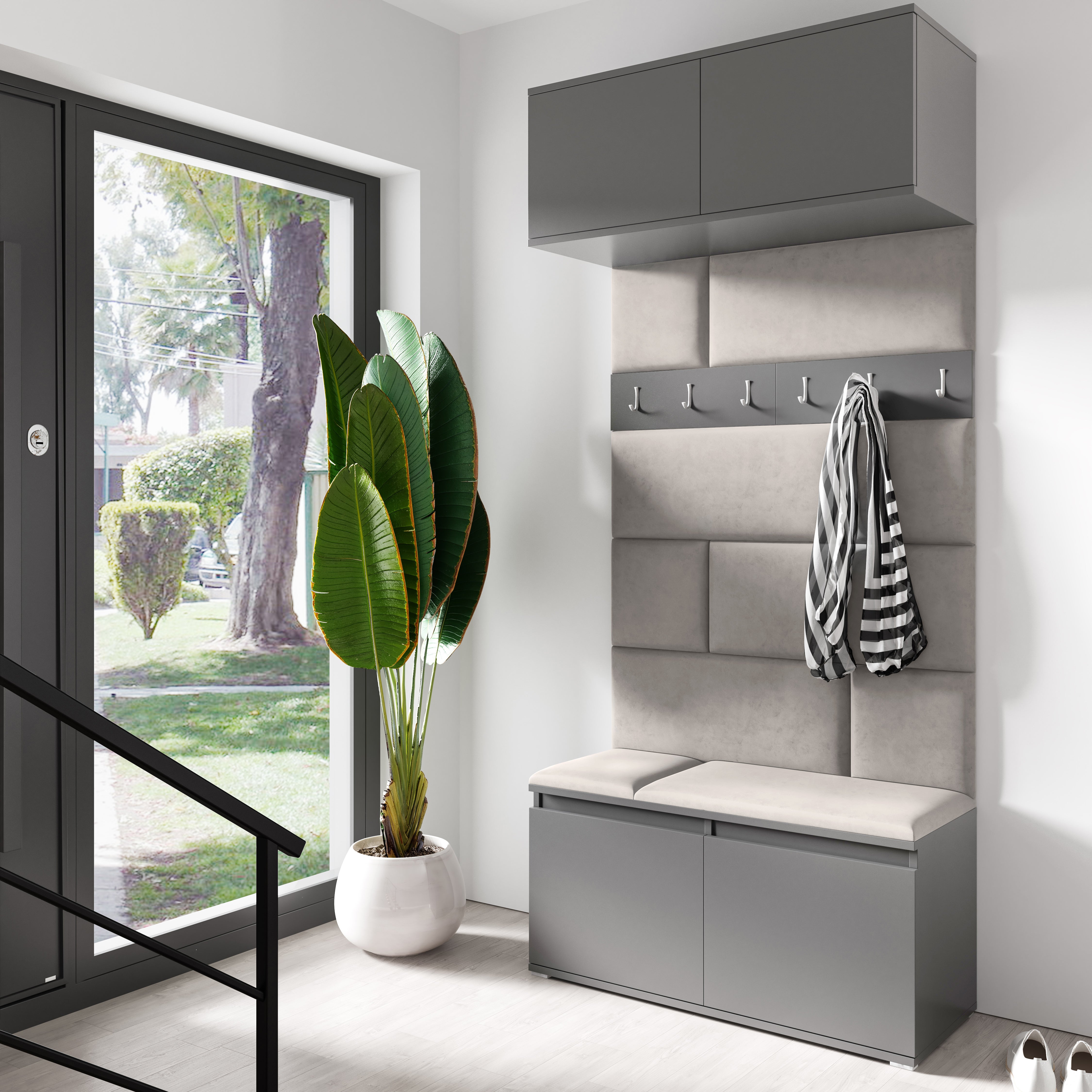 PK Emi 23 Hallway Wardrobe Graphite - Upholstered Panels in Various Colours