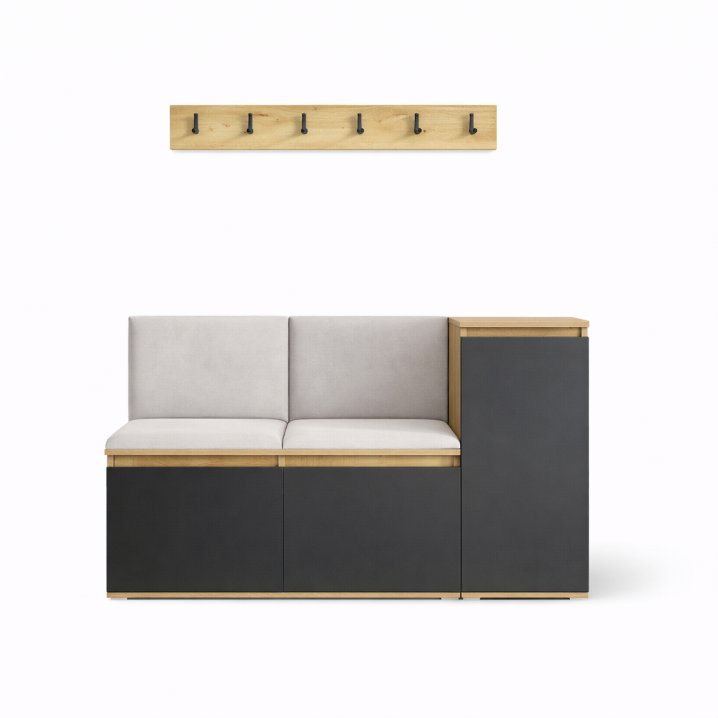 PK Emi 25 Hallway Wardrobe Aristan Oak/Black - Upholstered Panels in Various Colours