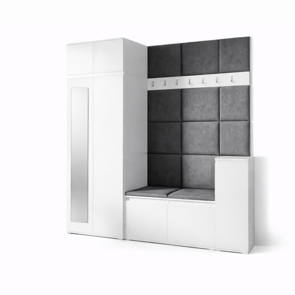PK Emi 26 Hallway Wardrobe White - Upholstered Panels in Various Colours