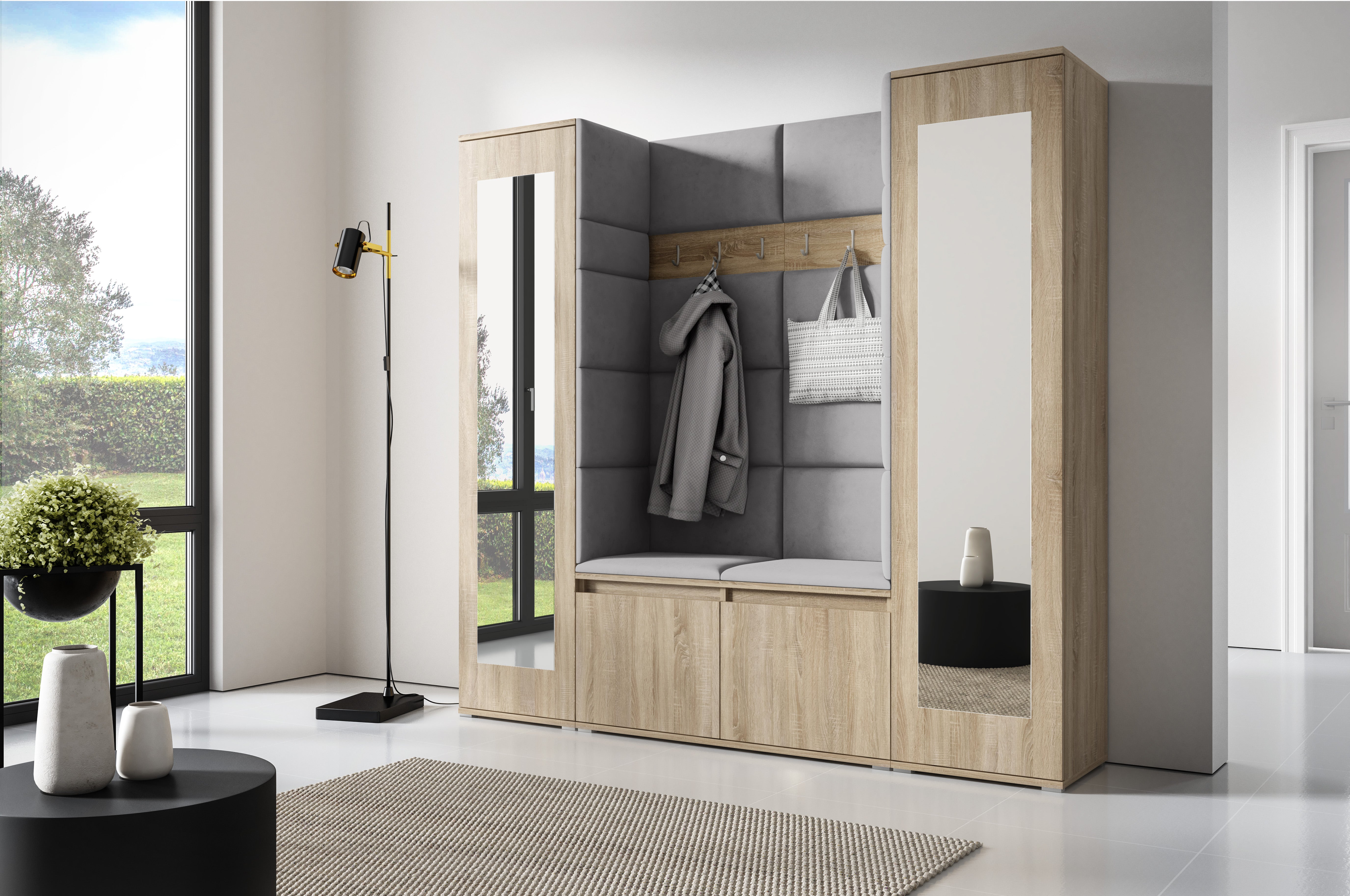 PK Emi 31 Hallway Wardrobe Sonoma Oak - Upholstered Panels in Various Colours