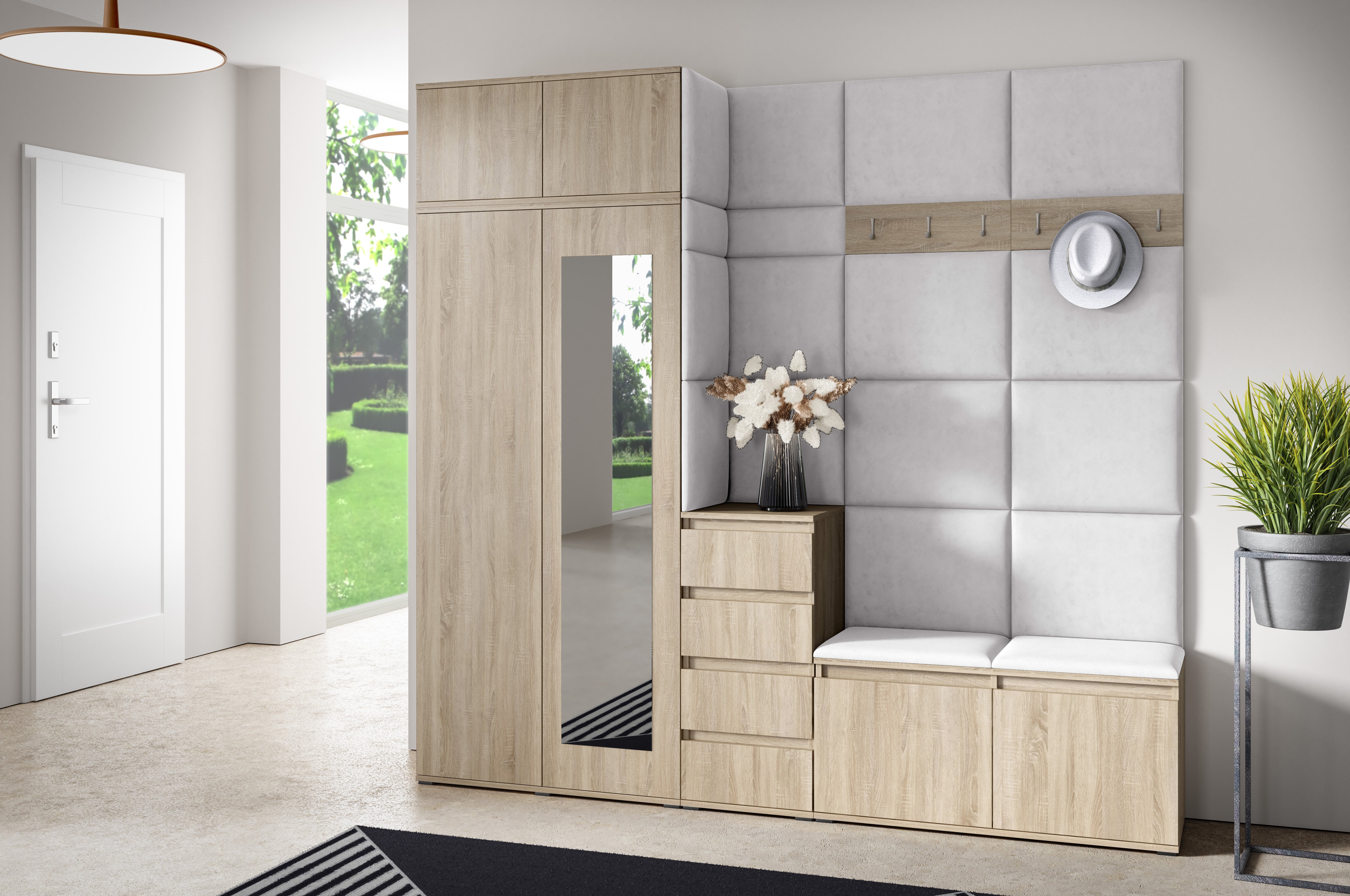 PK Emi 33 Hallway Wardrobe Sonoma Oak - Upholstered Panels in Various Colours