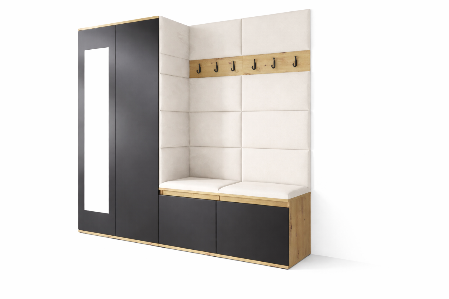 PK Emi 8 Hallway Wardrobe Artisan Oak / Black - Upholstered Panels in Various Colours