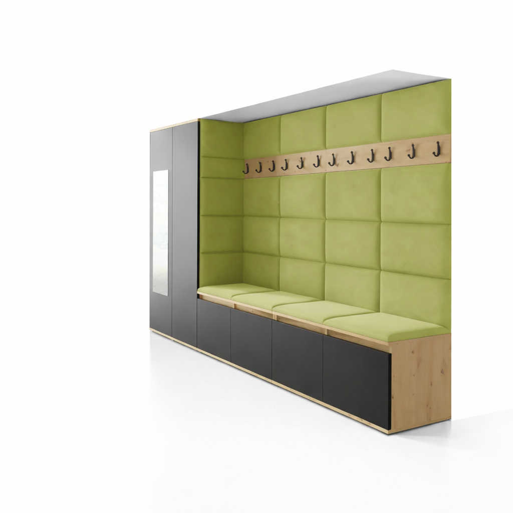 PK Emi 9 Hallway Wardrobe Artisan Oak / Black - Upholstered Panels in Various Colours