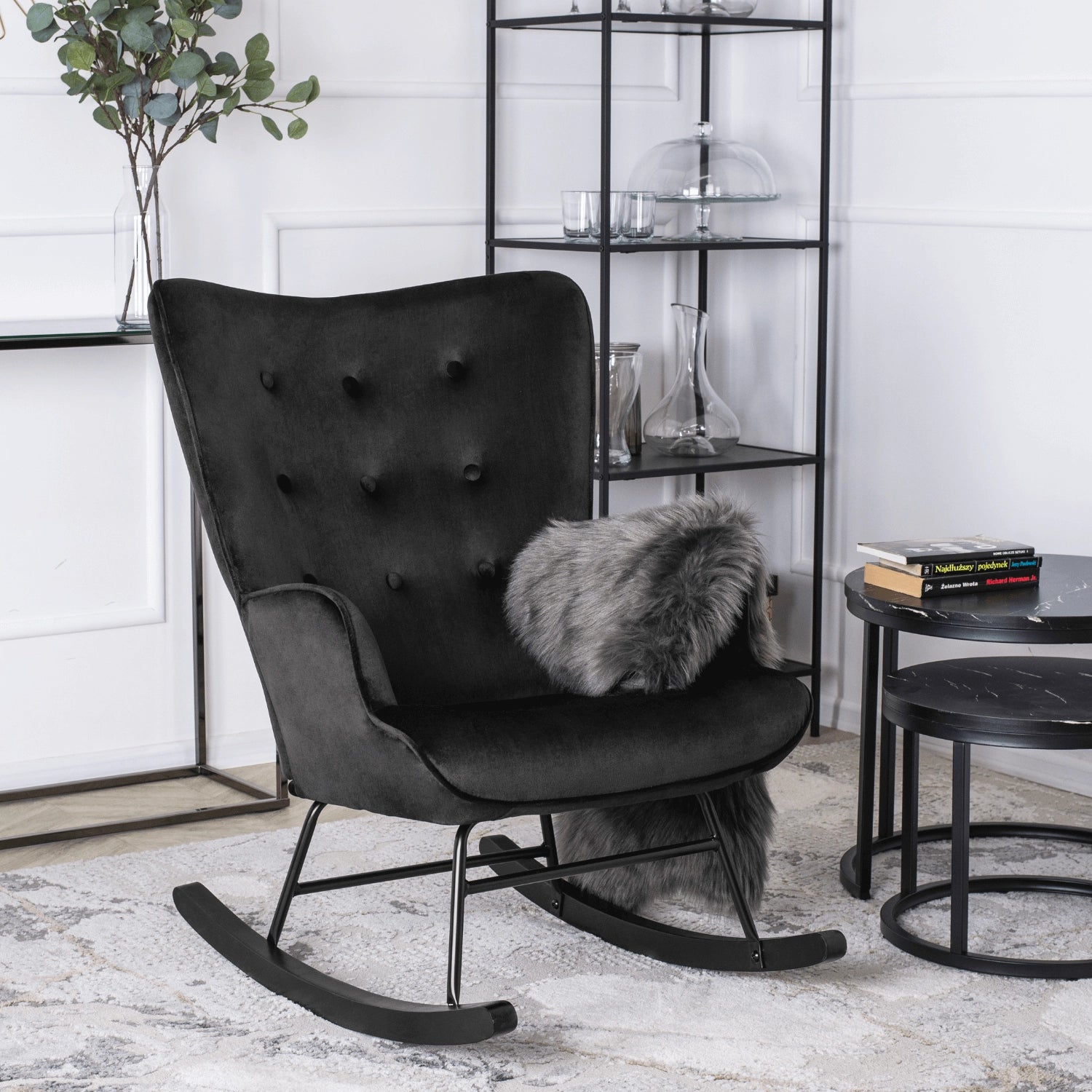 Elite ELIS Black Velvet Rocking Chair