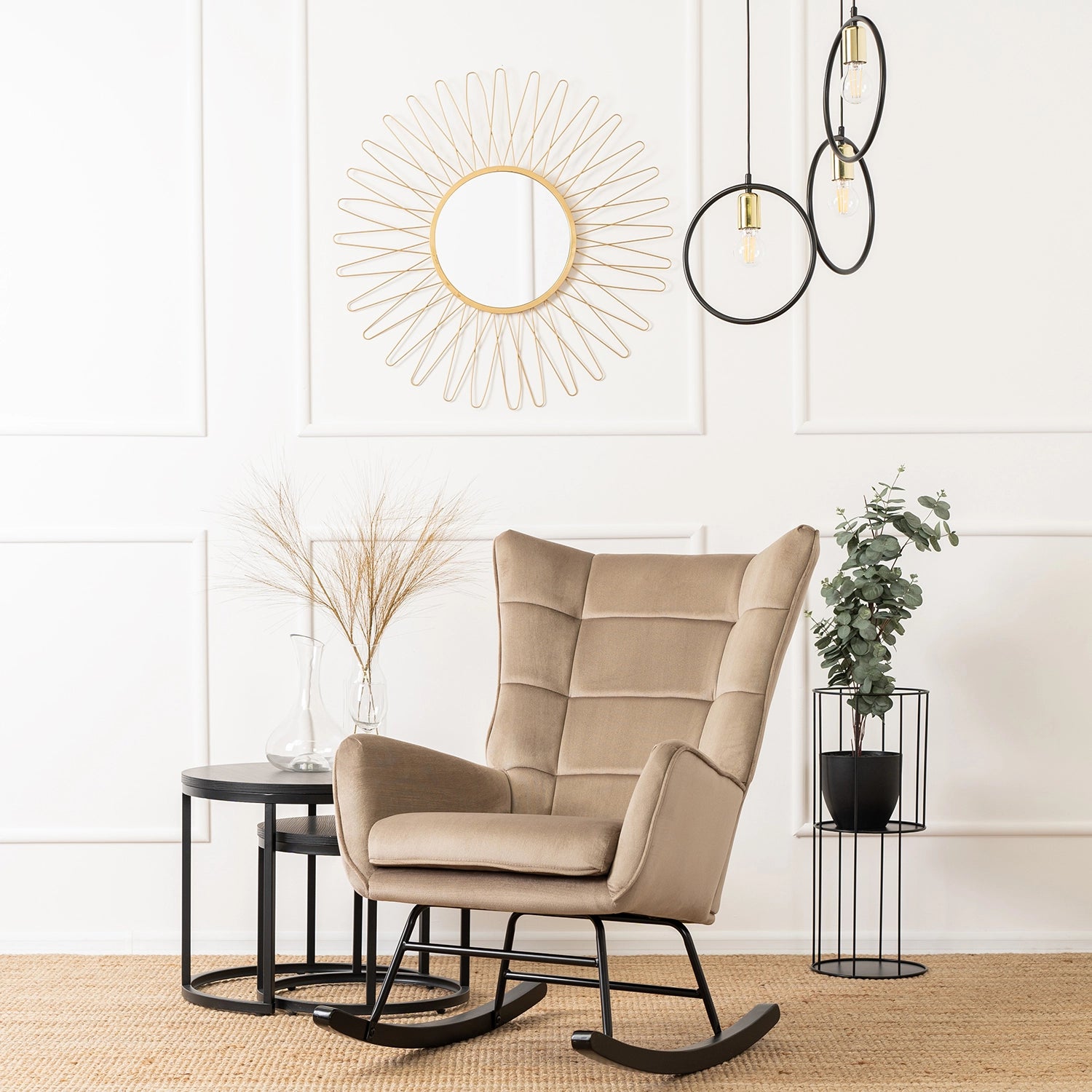 Elite JACKSON Beige Velvet Rocking Chair