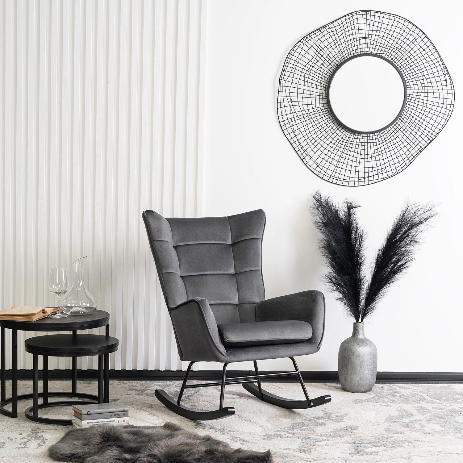 Elite JACKSON Grey Velvet Rocking Chair