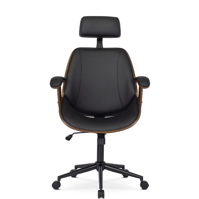 Elite FABIAN Tufted Executive Chair with Bentwood Frame – Walnut / Black Faux Leather Loft Style