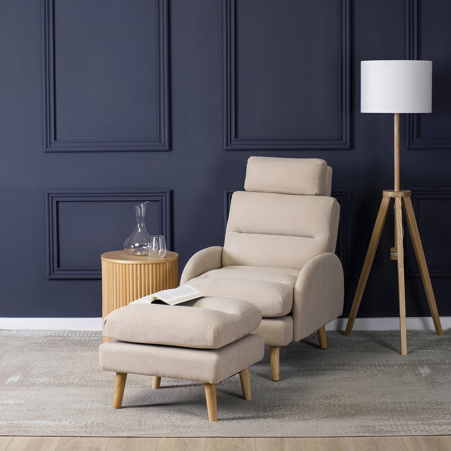 Elite HENRY Beige Recliner Armchair with Footrest