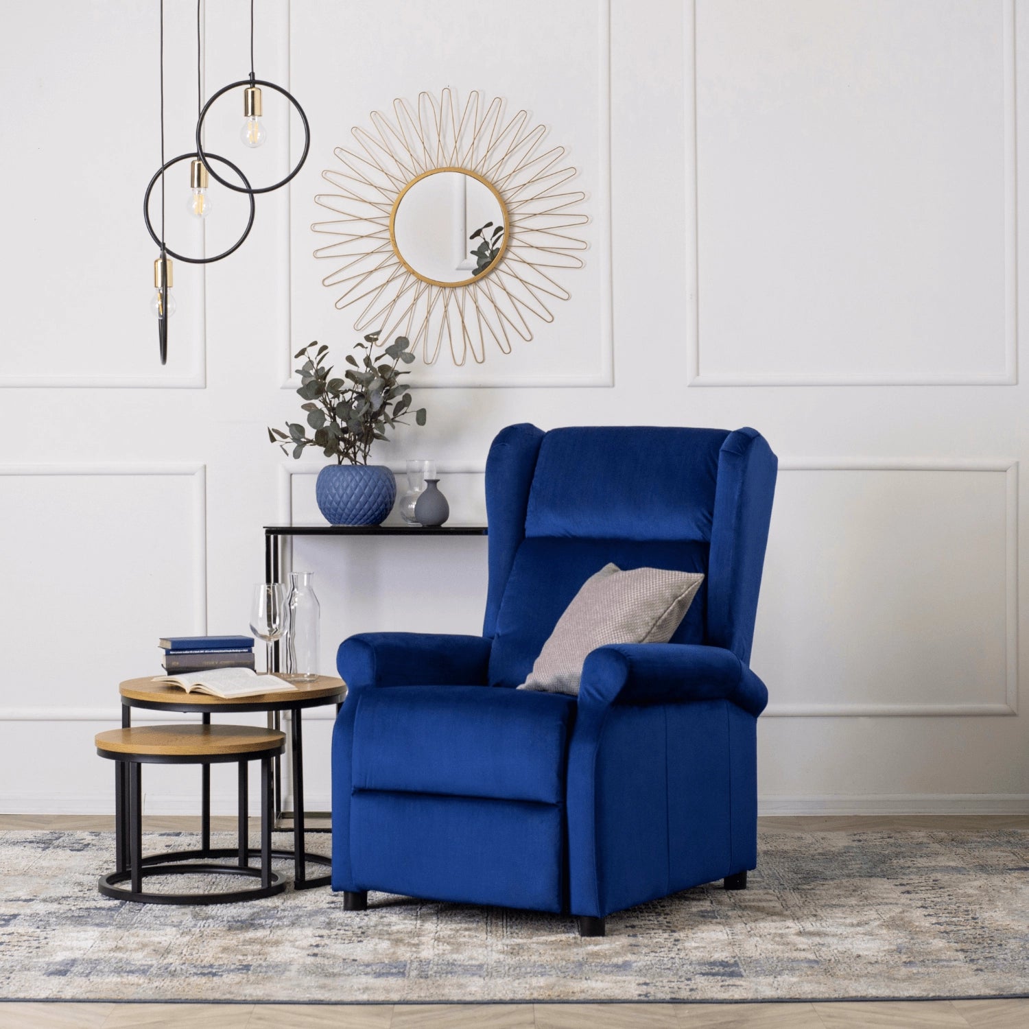 Elite SIMON Navy Blue Velvet Recliner