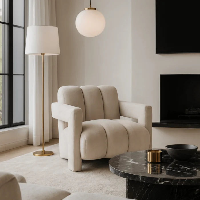 Elite BENDER Lounge Armchair for Living Room- Cream Modern