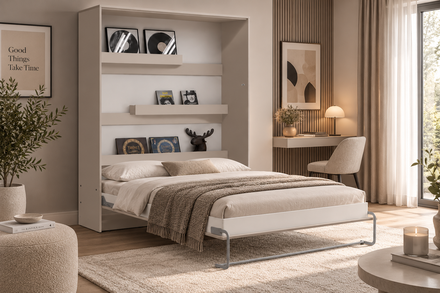 Customizable Genius Murphy Bed Furniture Set 120 × 200 cm – Cashmere