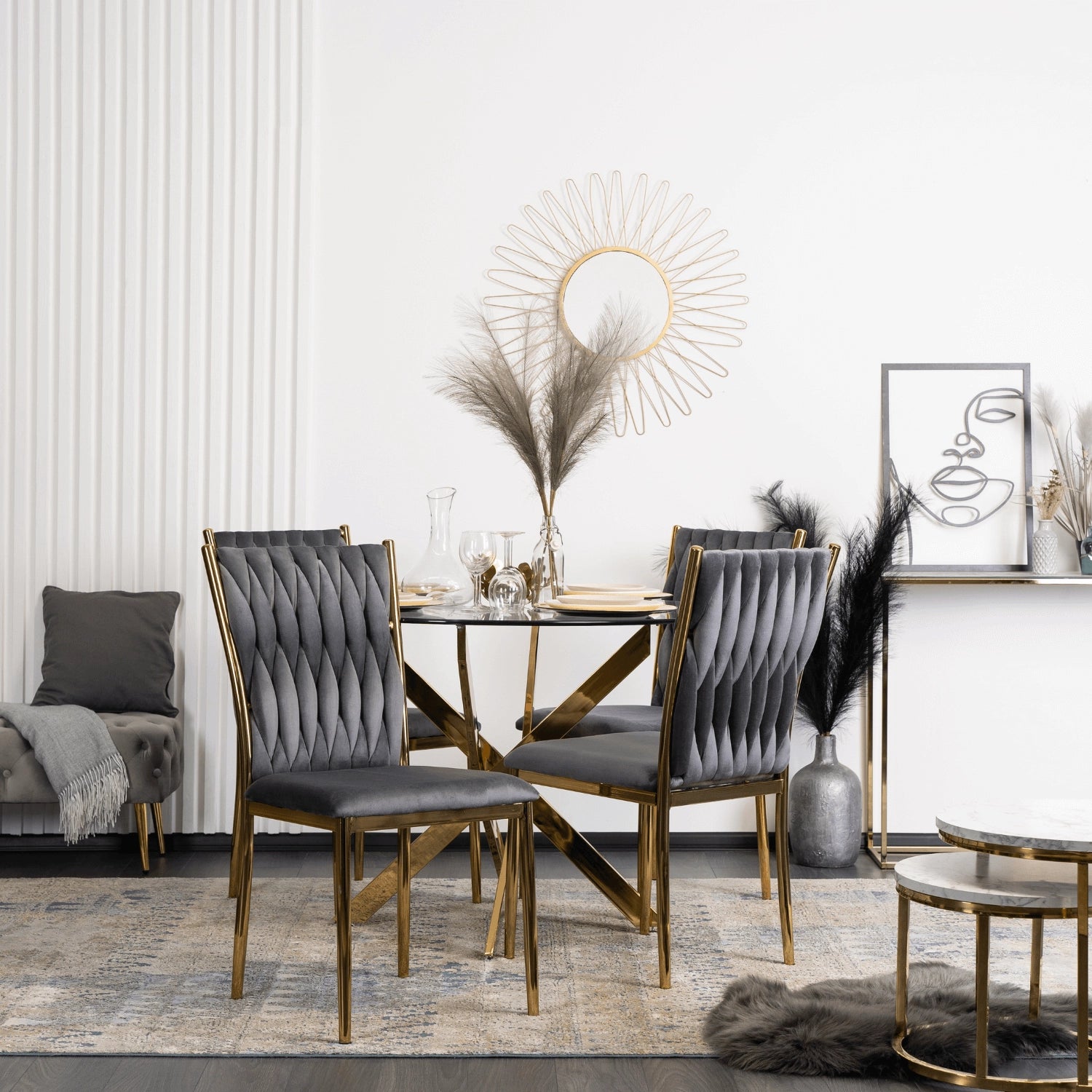 Elite DAN Chair – Gray Velvet & Gold Frame