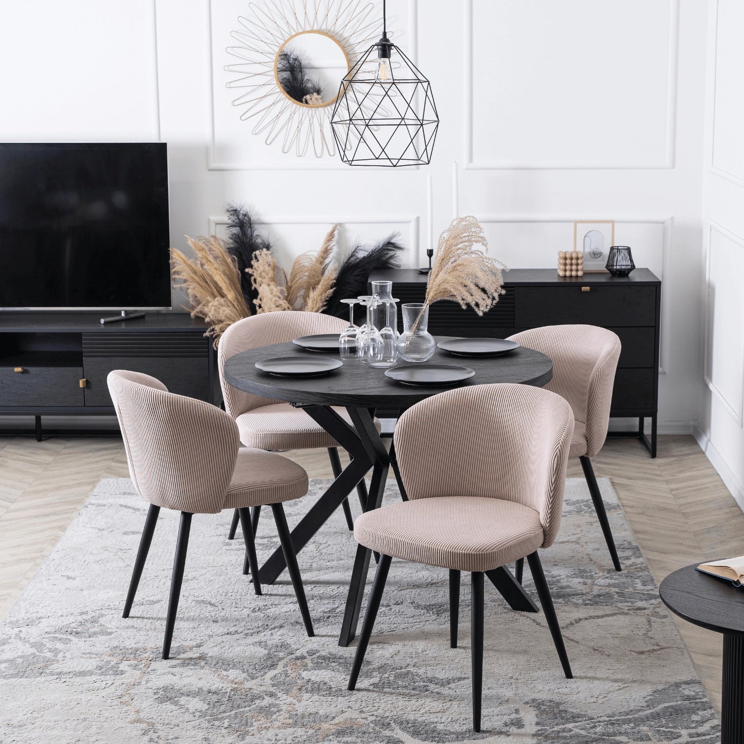 Elite HAILEY Chair – Chic Pink Corduroy with Black Metal Legs