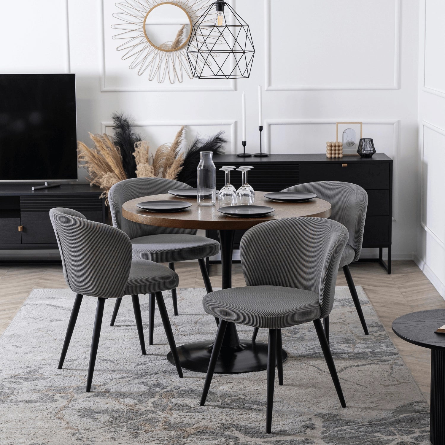 Elite HAILEY Chair – Modern Gray Corduroy with Black Metal Legs