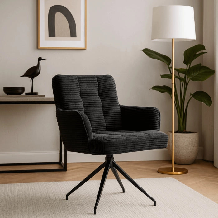 Elite AKITA Modern Upholstered Swivel Chair-Modern Black Corduroy