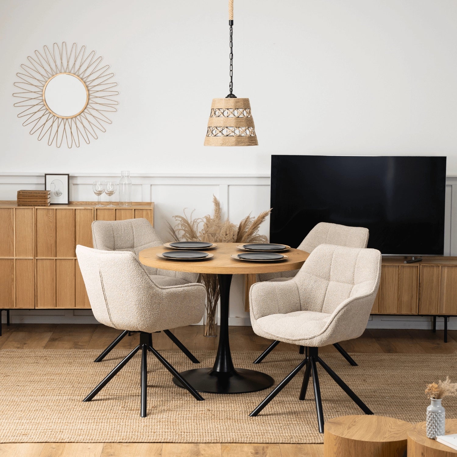 Elite PEONY Swivel Chair – Elegant Beige Bouclé Comfort