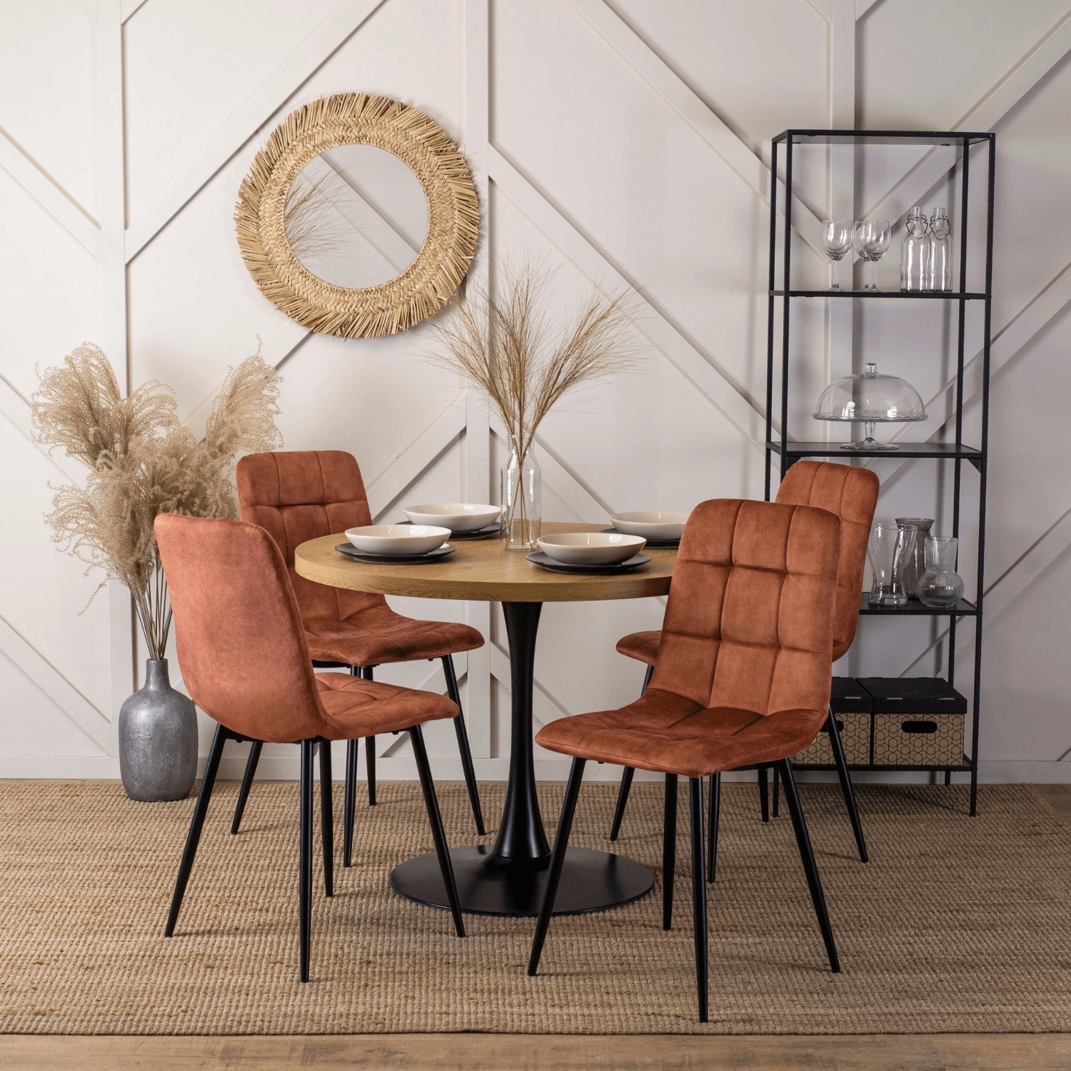 Elite PERU Rust Velvet Chair – A Bold Statement of Elegance and Comfort
