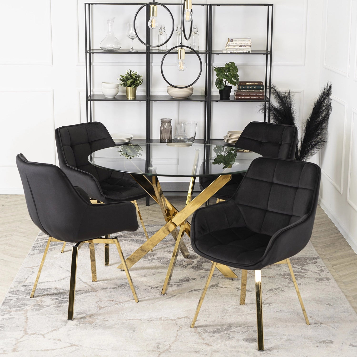 Elite MIA Swivel Velvet Chair – Luxurious Black & Gold Design