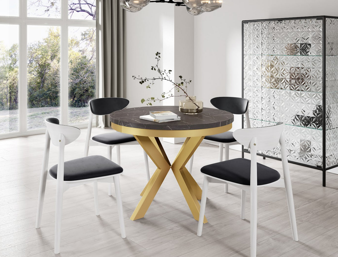 Redpack Vita Round Dining Table Ø100 with Golden Ring – Extendable